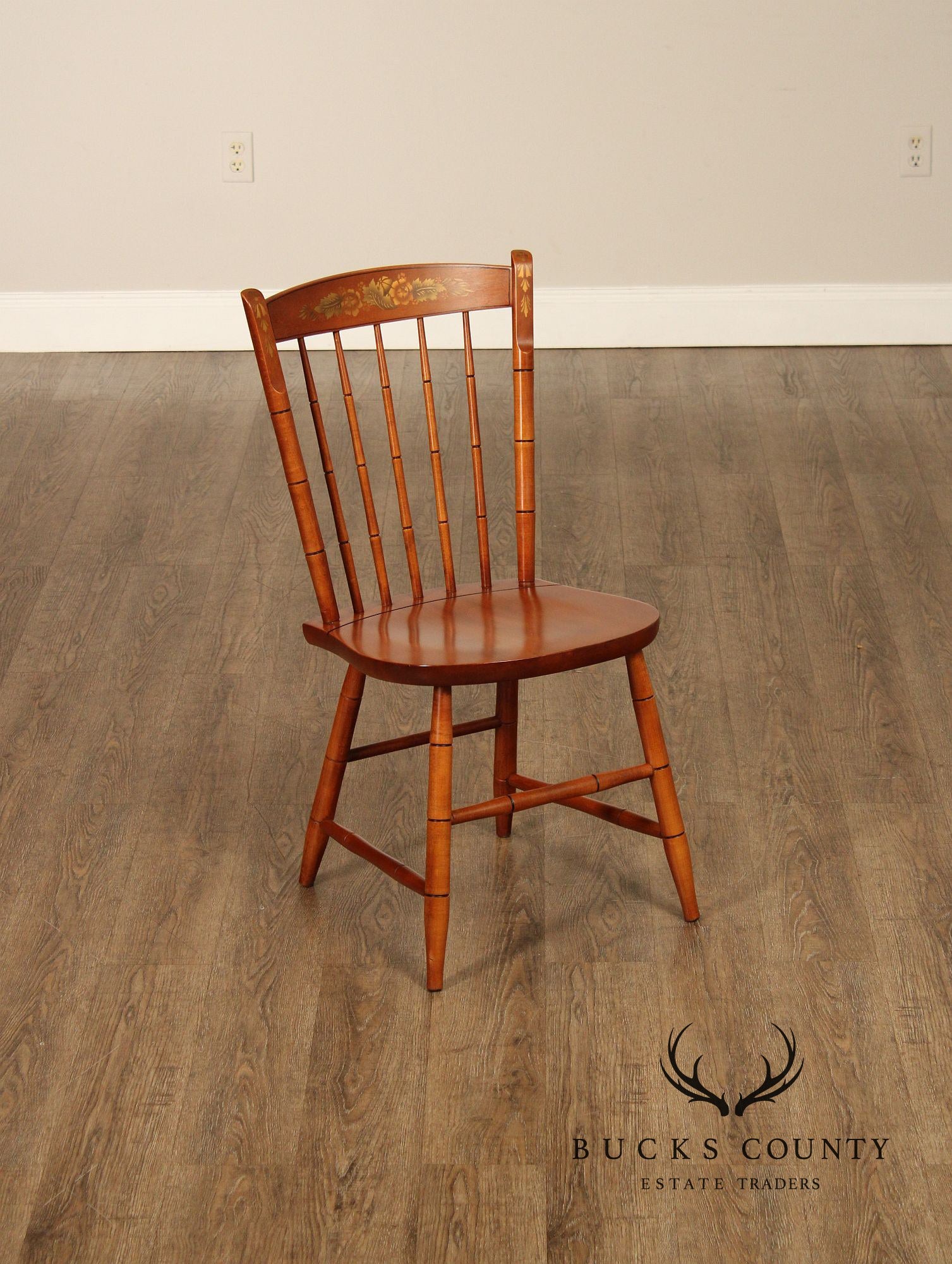 L. Hitchcock Set Of Four Stenciled Spindle Back Dining Chairs