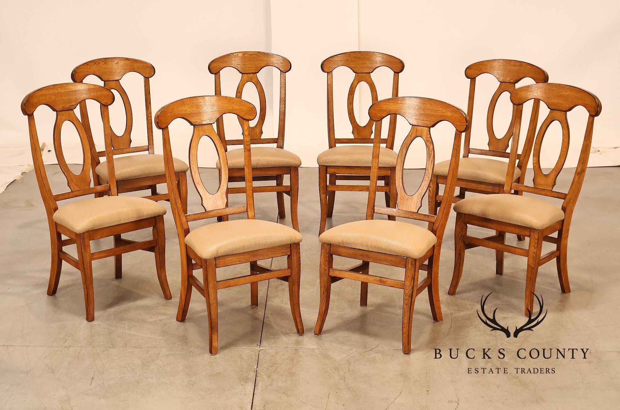 Traditional Set Of 8 Oval Back Upholstered Dining Side Chairs