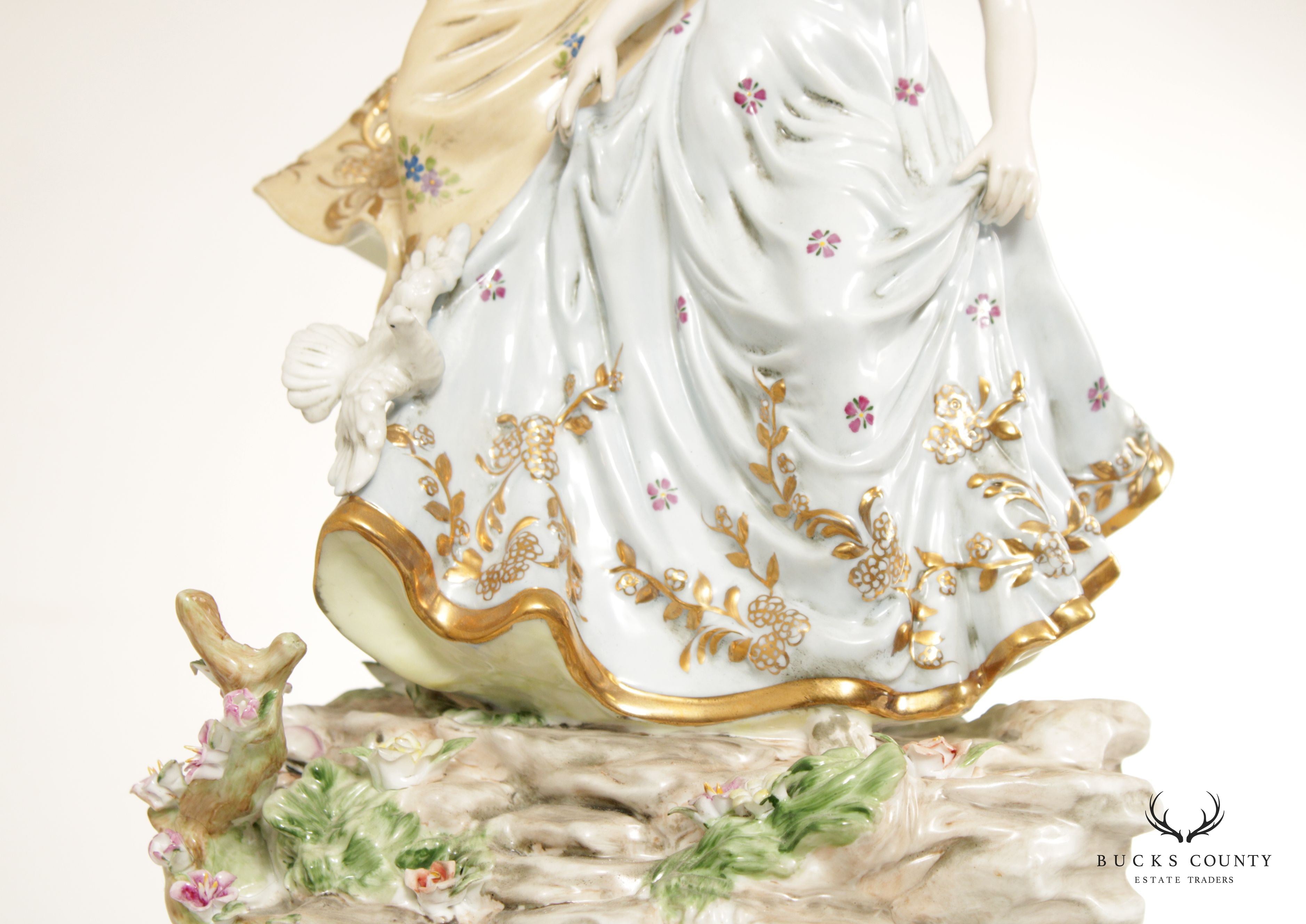 Rococo Style Ladies with Dove Porcelain Figurines