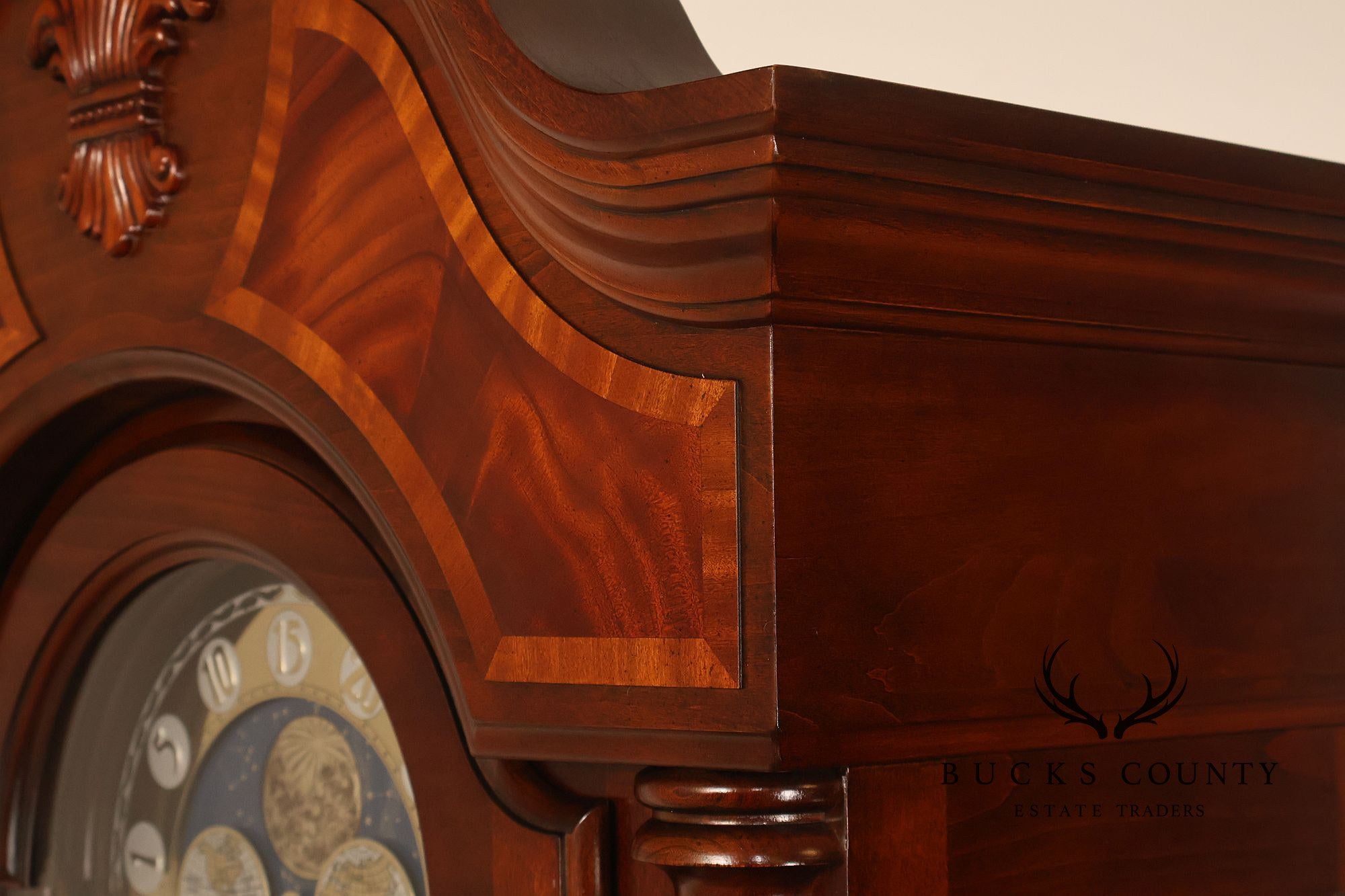 Sligh Mahogany Grandfather Clock With Moon Dial And Triple Chime Movement