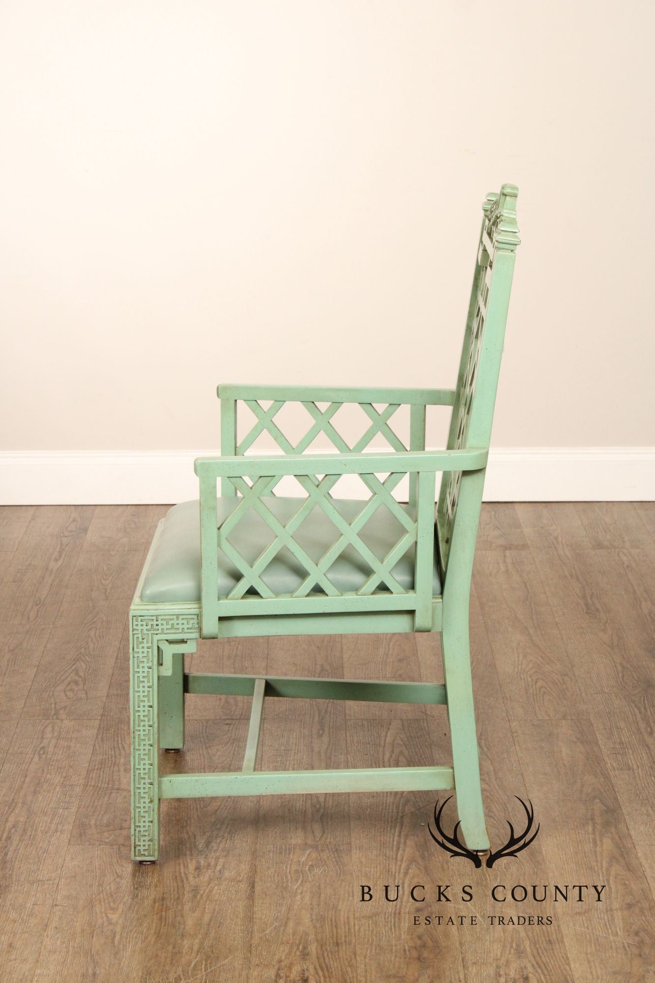 Chinese Chippendale Style Pair Painted Fretwork Armchairs