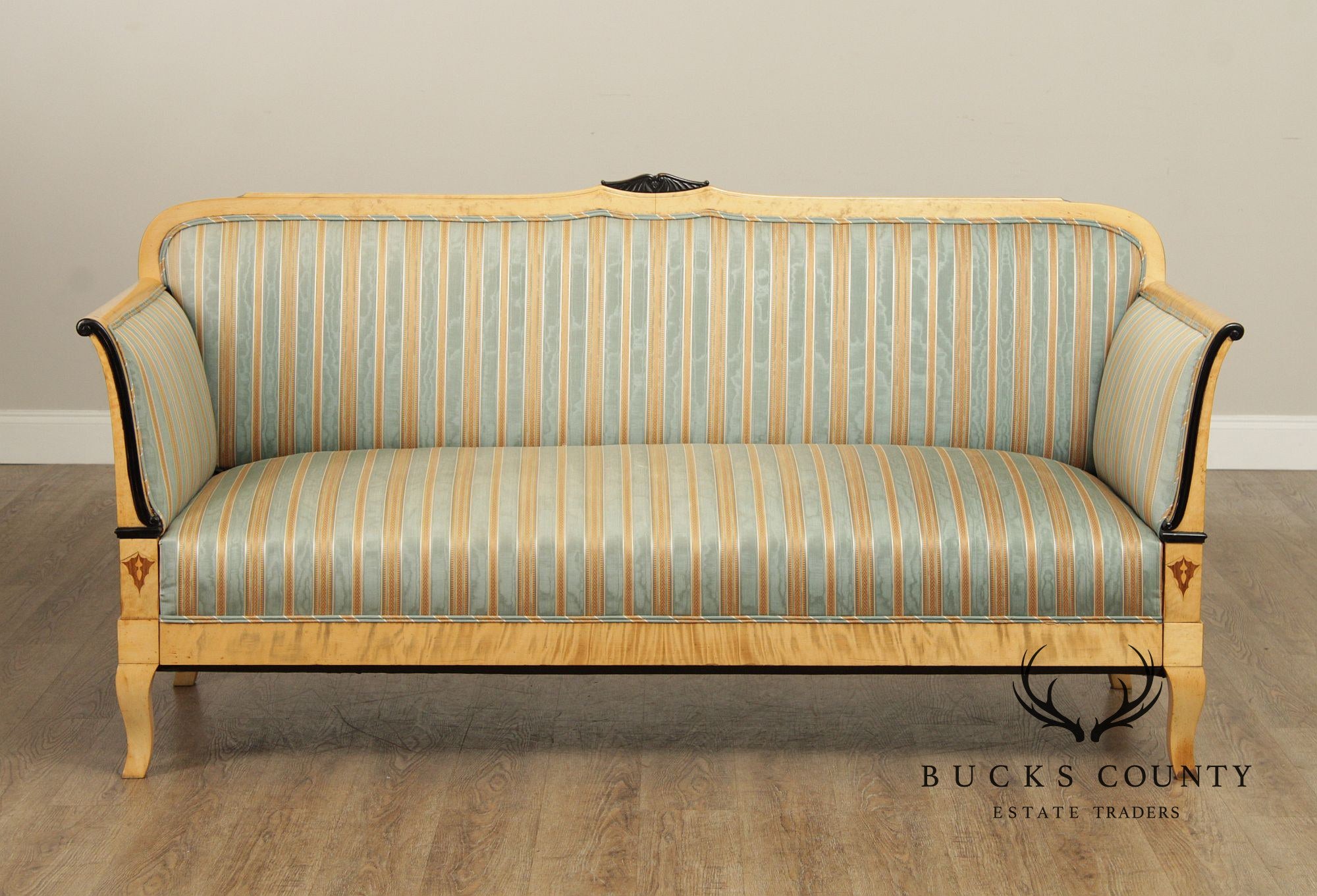 Antique Biedermeier Inlaid Flame Birch Sofa