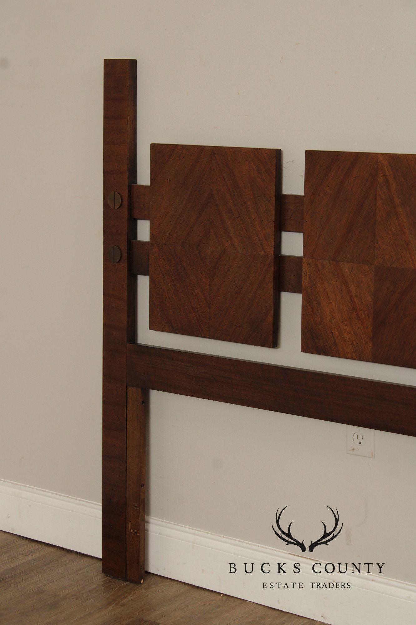 Lane Mid Century Modern Brutalist Queen Size Walnut Headboard