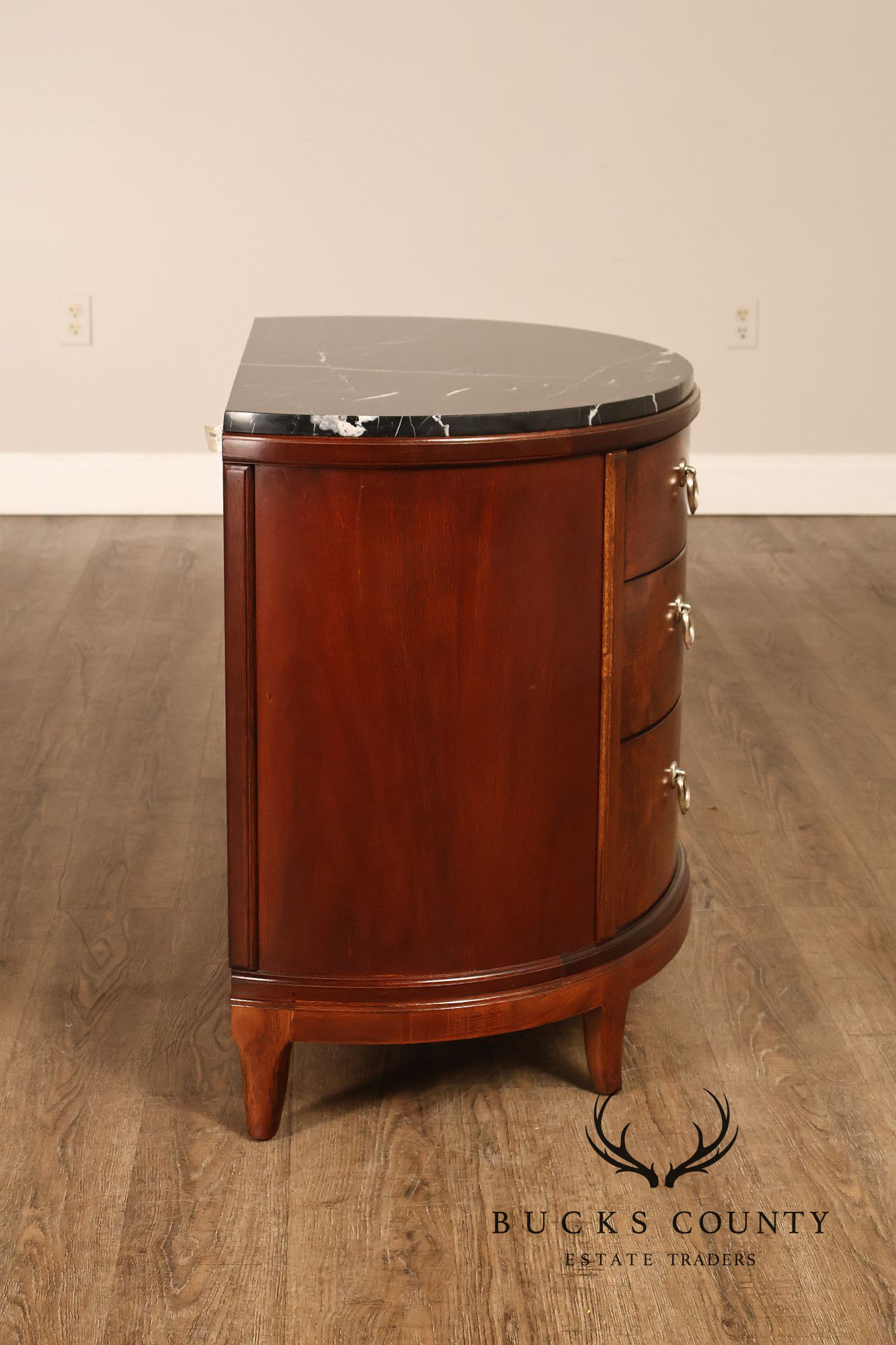 Thomasville Bogart Collection Pair of Marble Top Burlwood Commodes