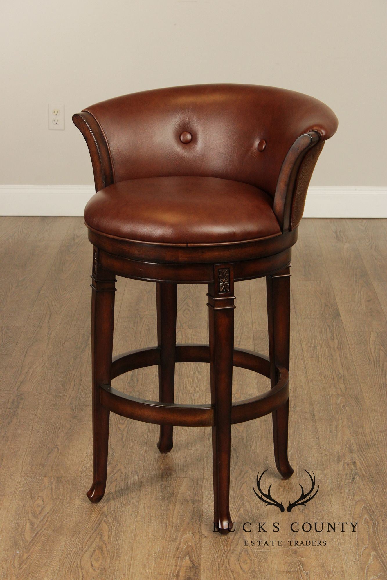 Frontgate by Hillsdale Set of Three Leather Swivel Counter Stools