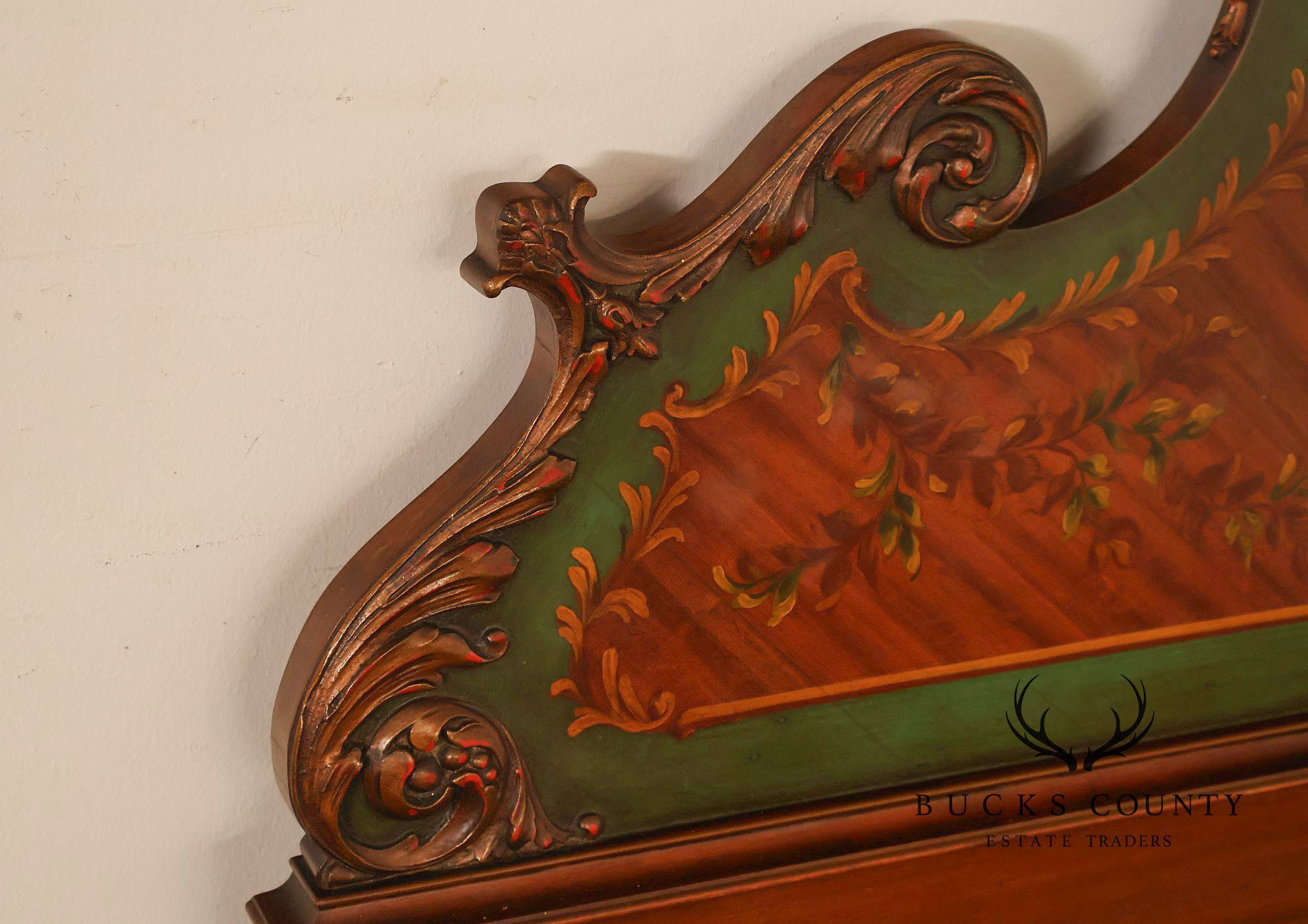 Edwardian Paint Decorated Satinwood Twin Headboard