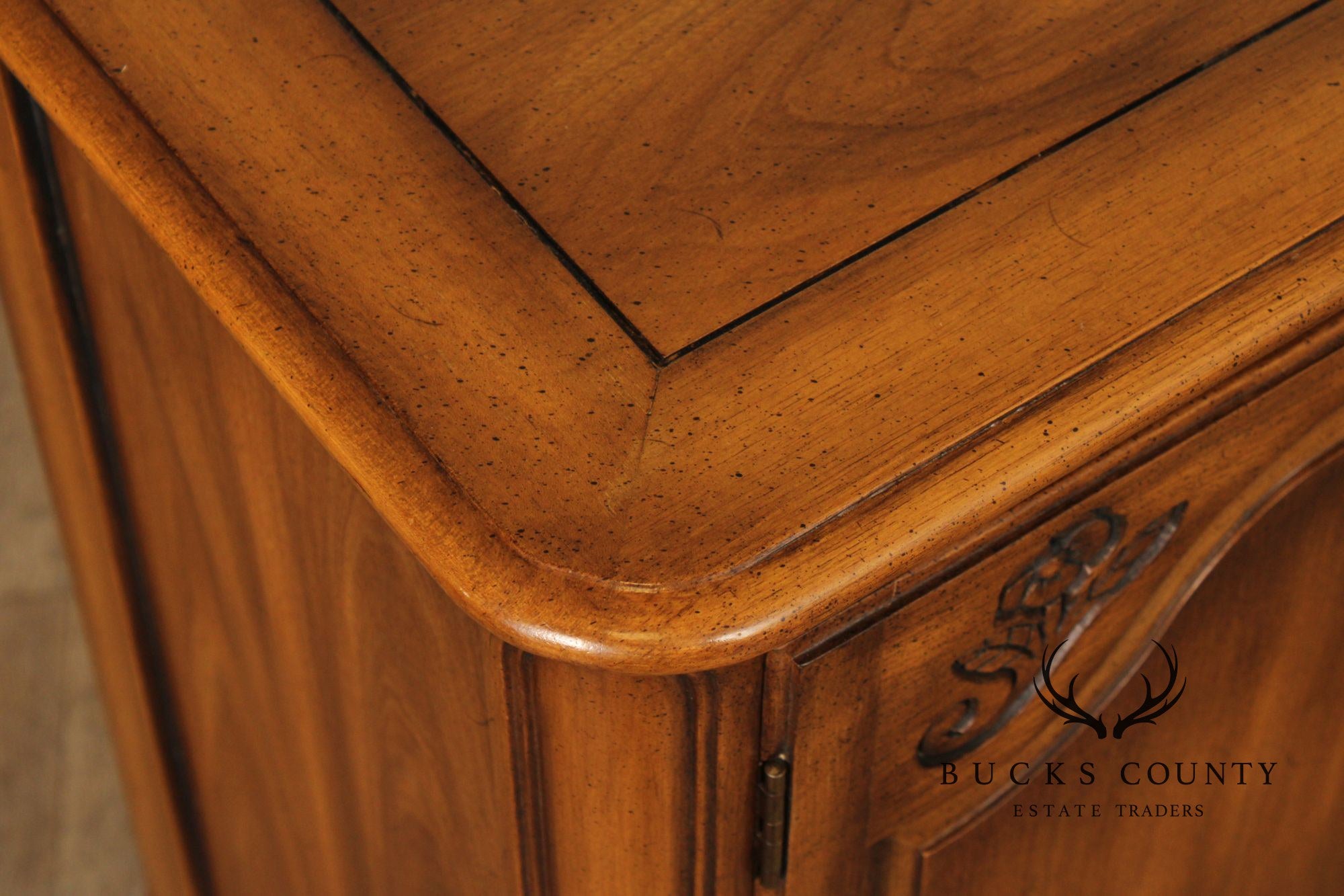 French Provincial Style Vintage Narrow Walnut Console Cabinet