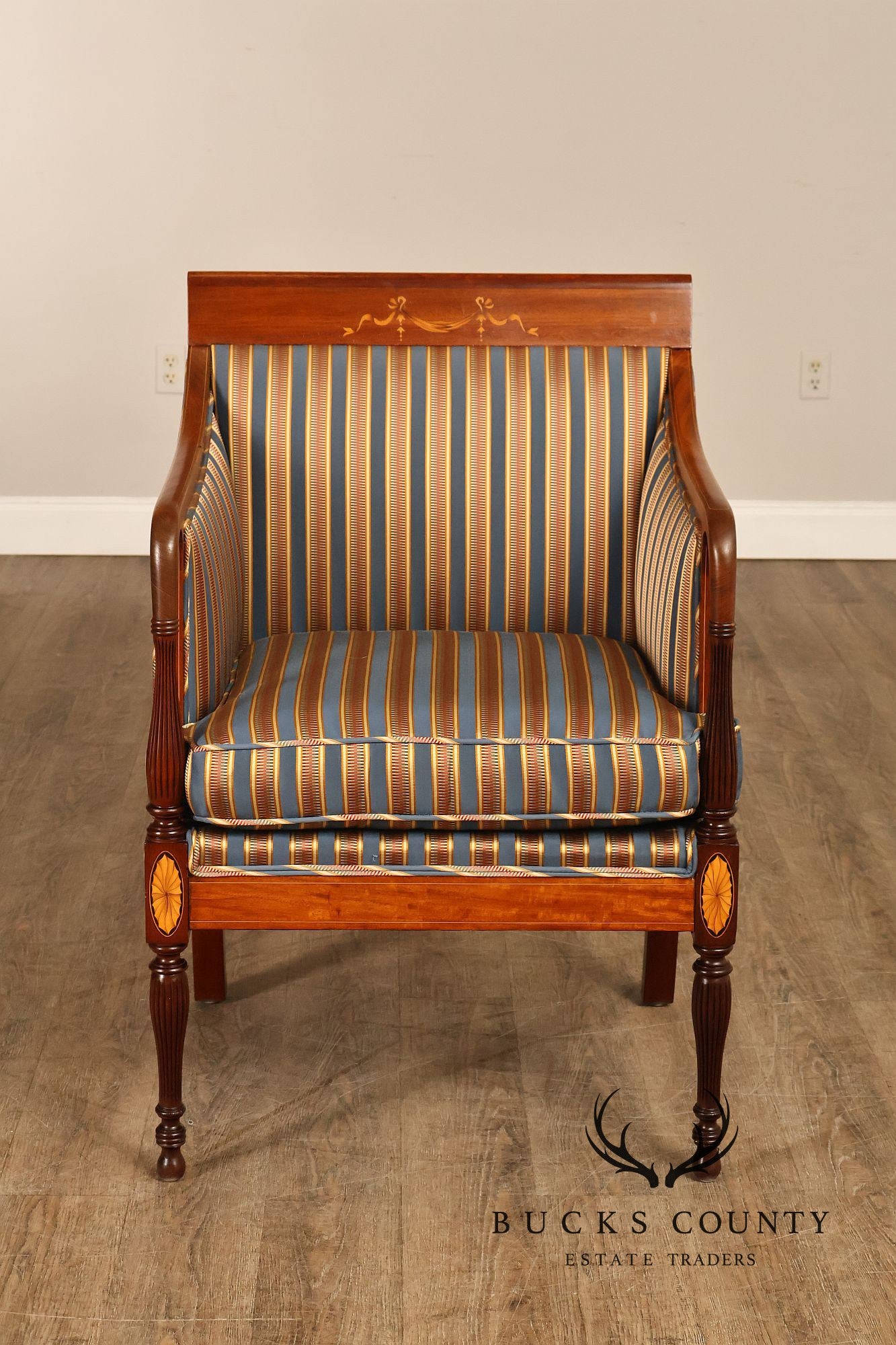 Sheraton Style Vintage Inlaid Mahogany Armchair
