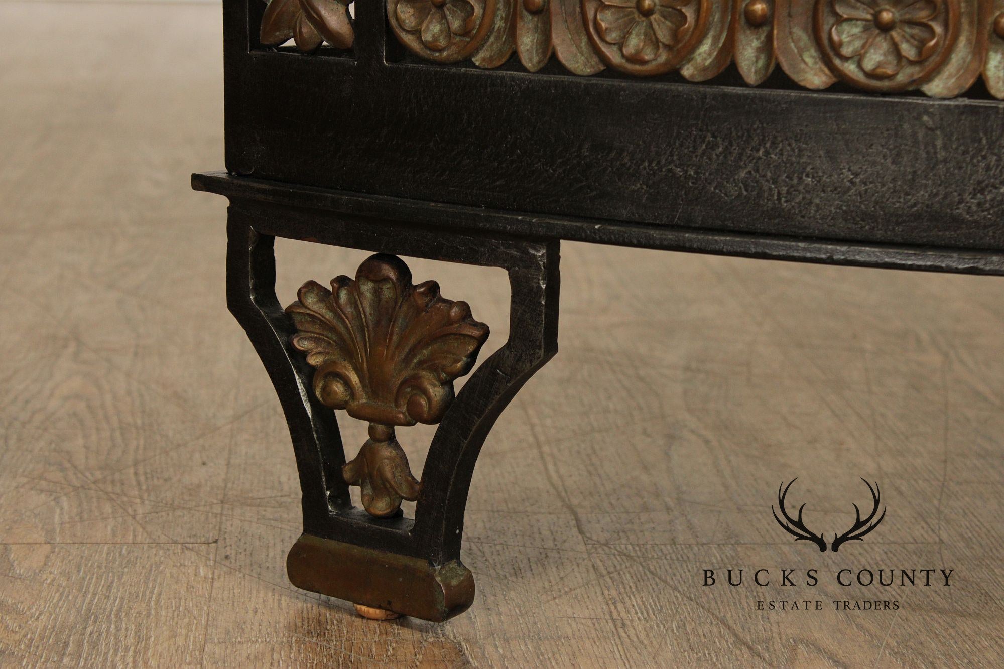 Maitland Smith Marble Top Demilune Wrought Iron Console Table
