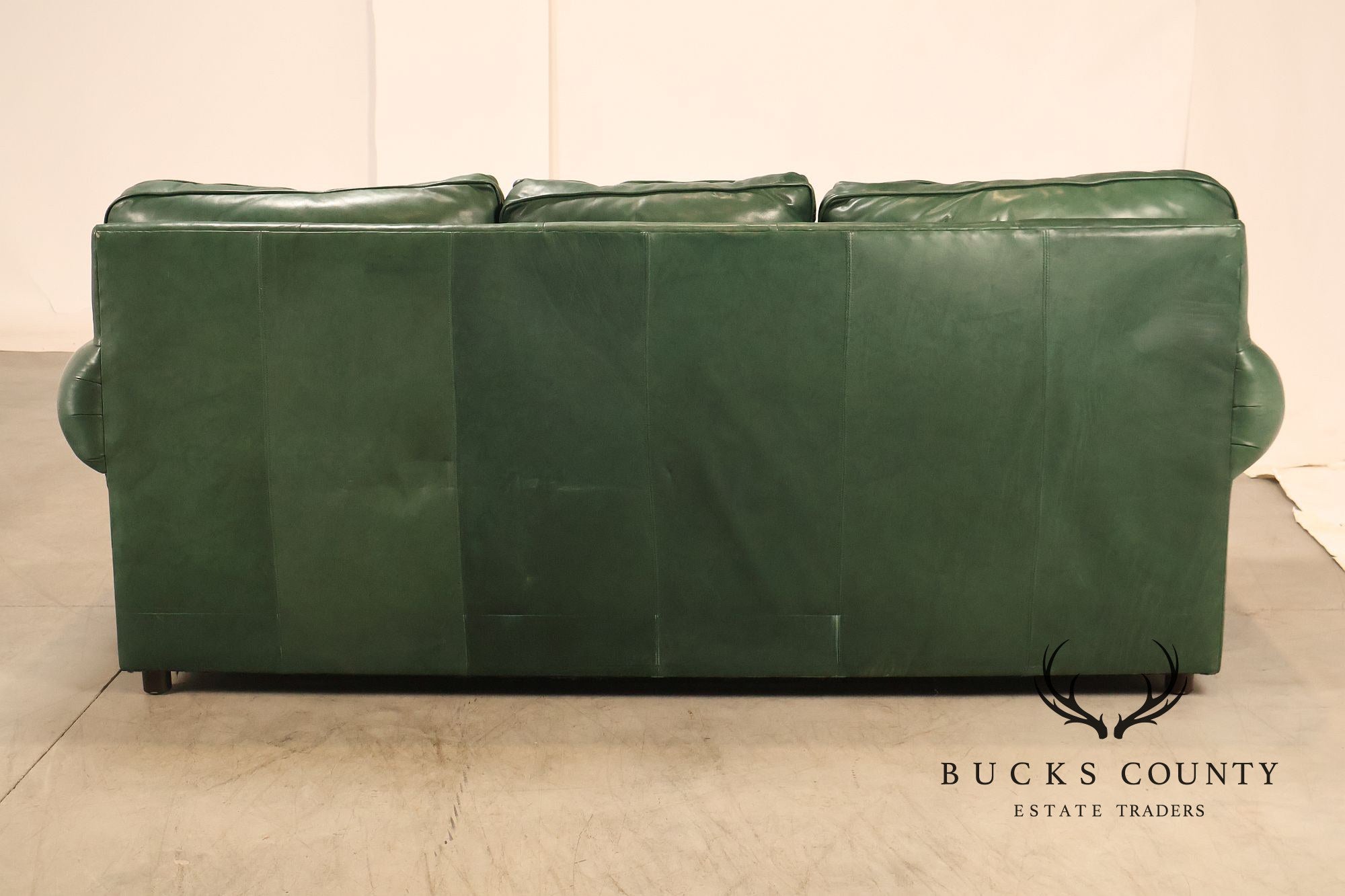 Ethan Allen Green Leather Sofa