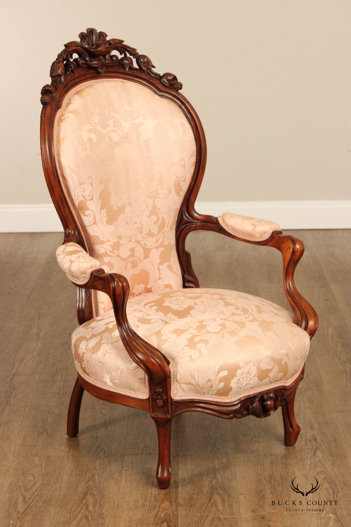 Antique Victorian Pair of Carved Walnut Armchairs
