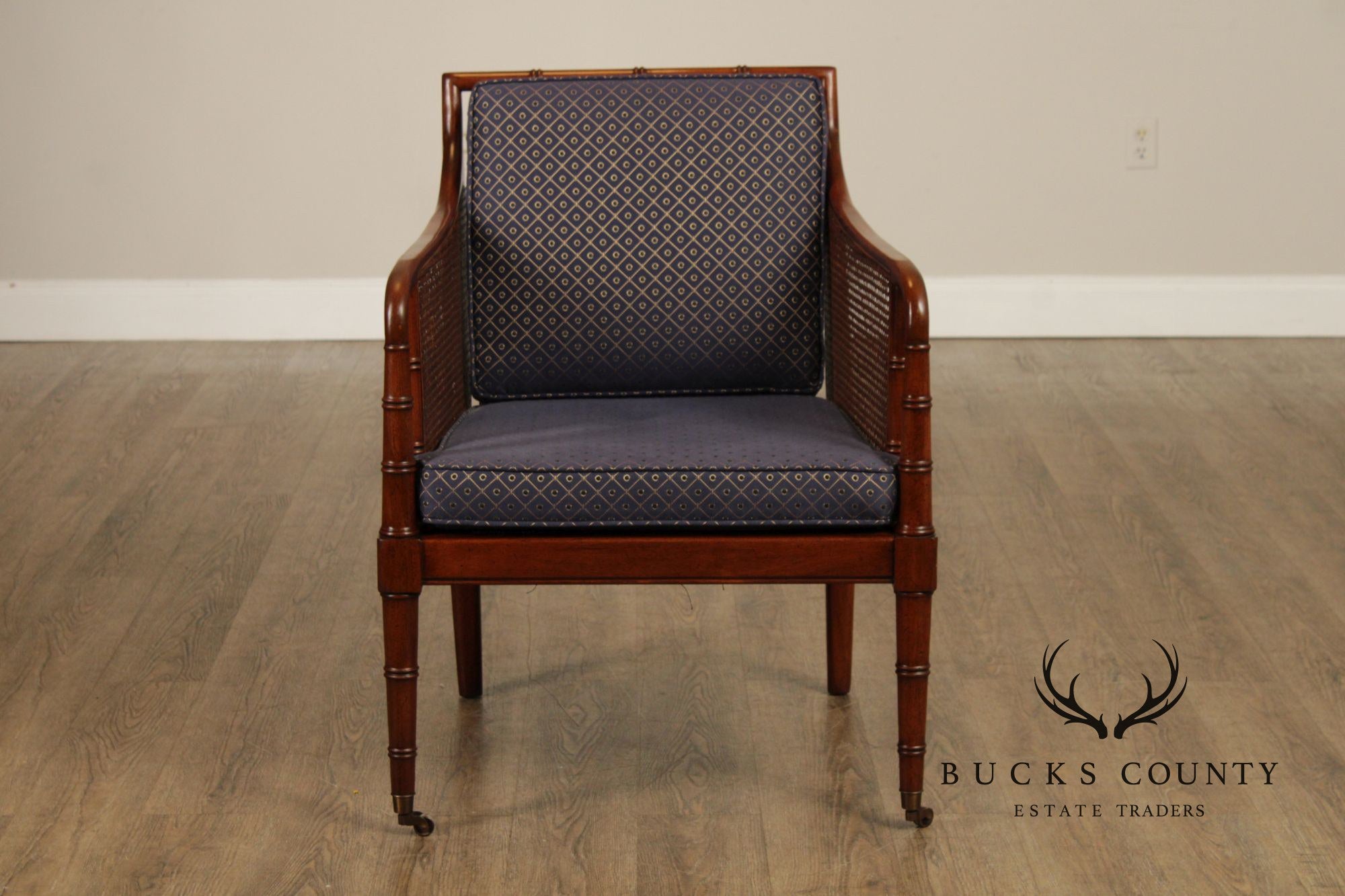 Hickory Chair Faux Bamboo and Caned Armchair and Ottoman