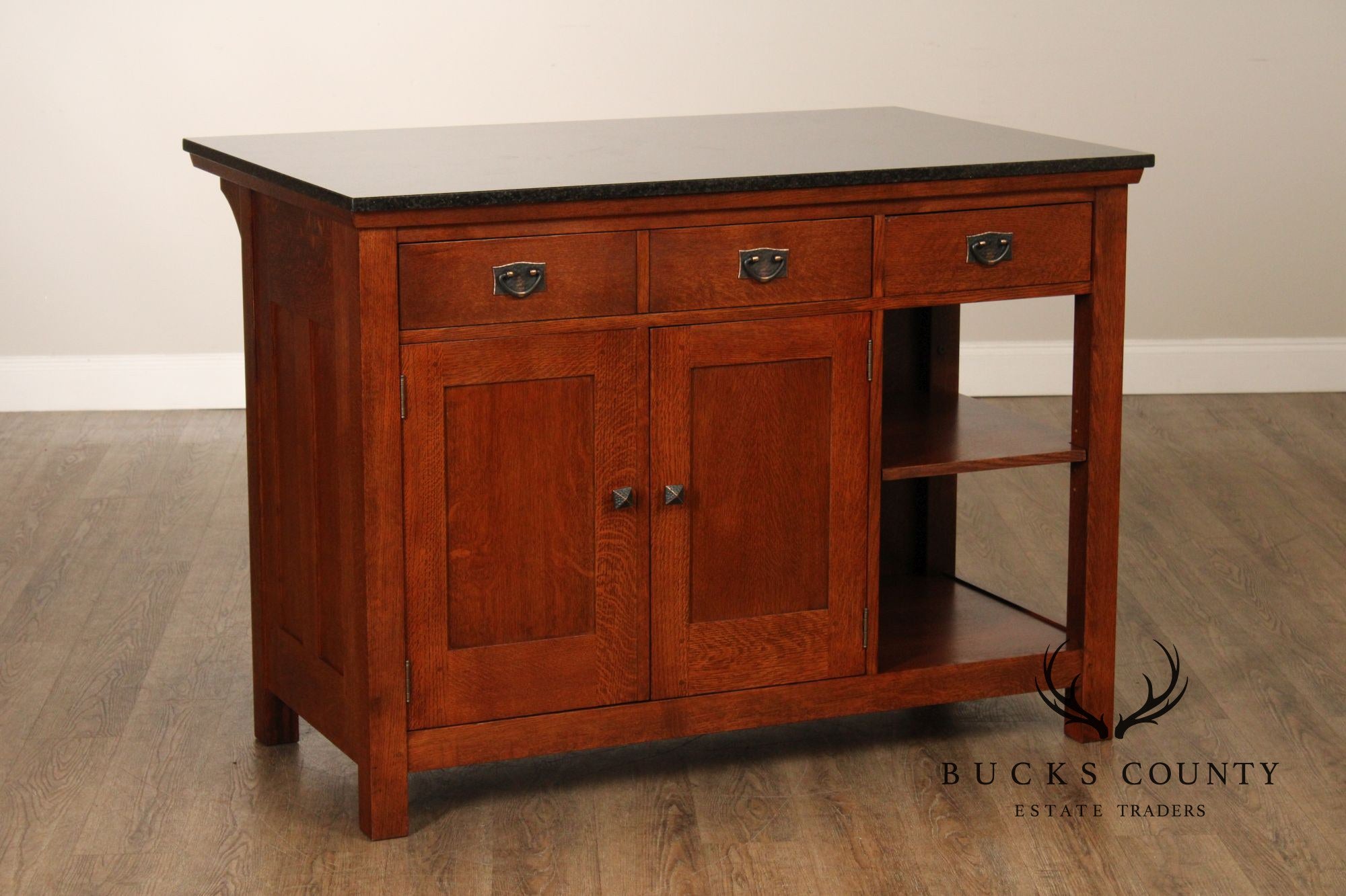 Stickley Mission Collection Granite Top Oak Kitchen Island