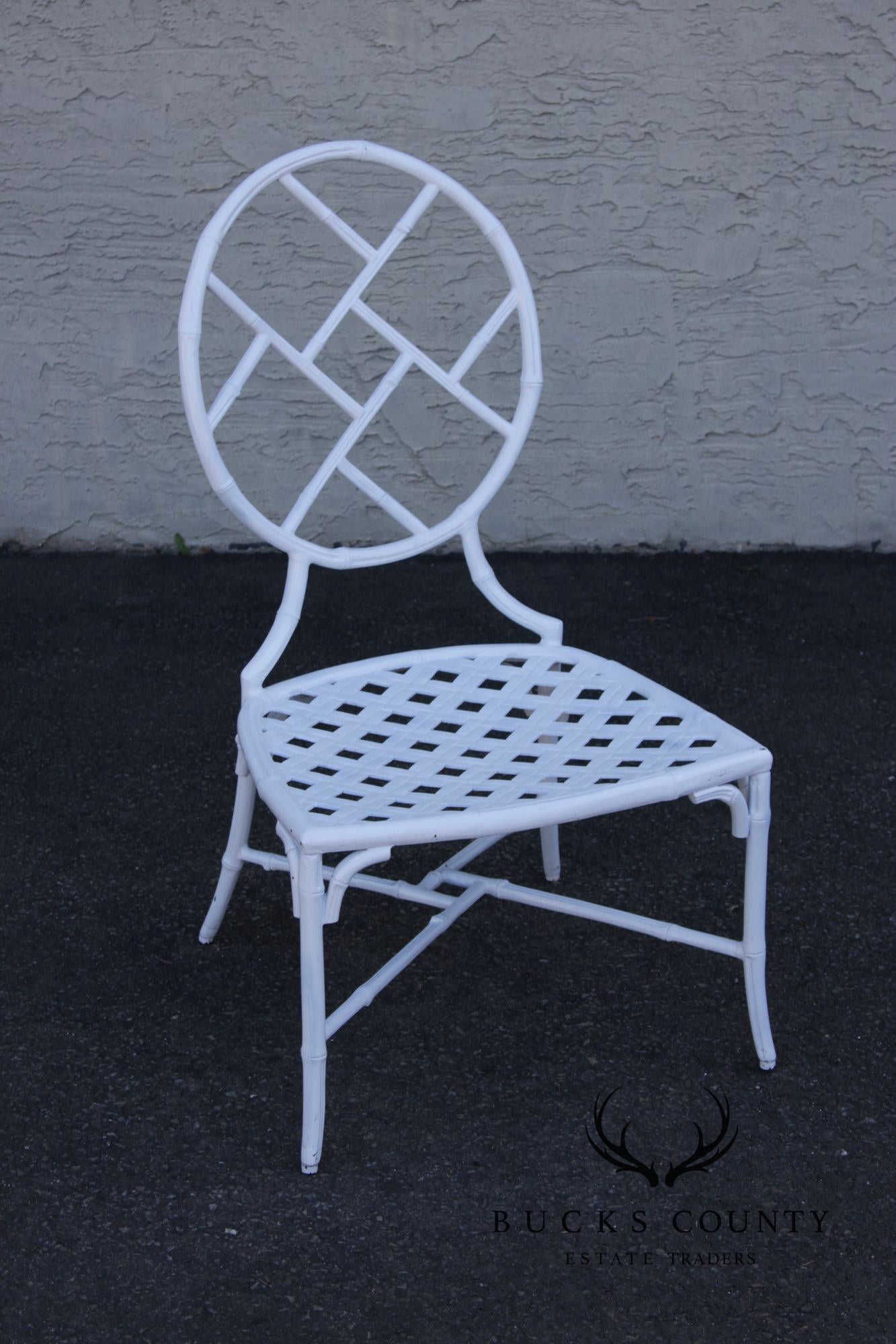 Faux Bamboo Vintage Set Of Four Cast Aluminum Patio Garden Dining Chairs