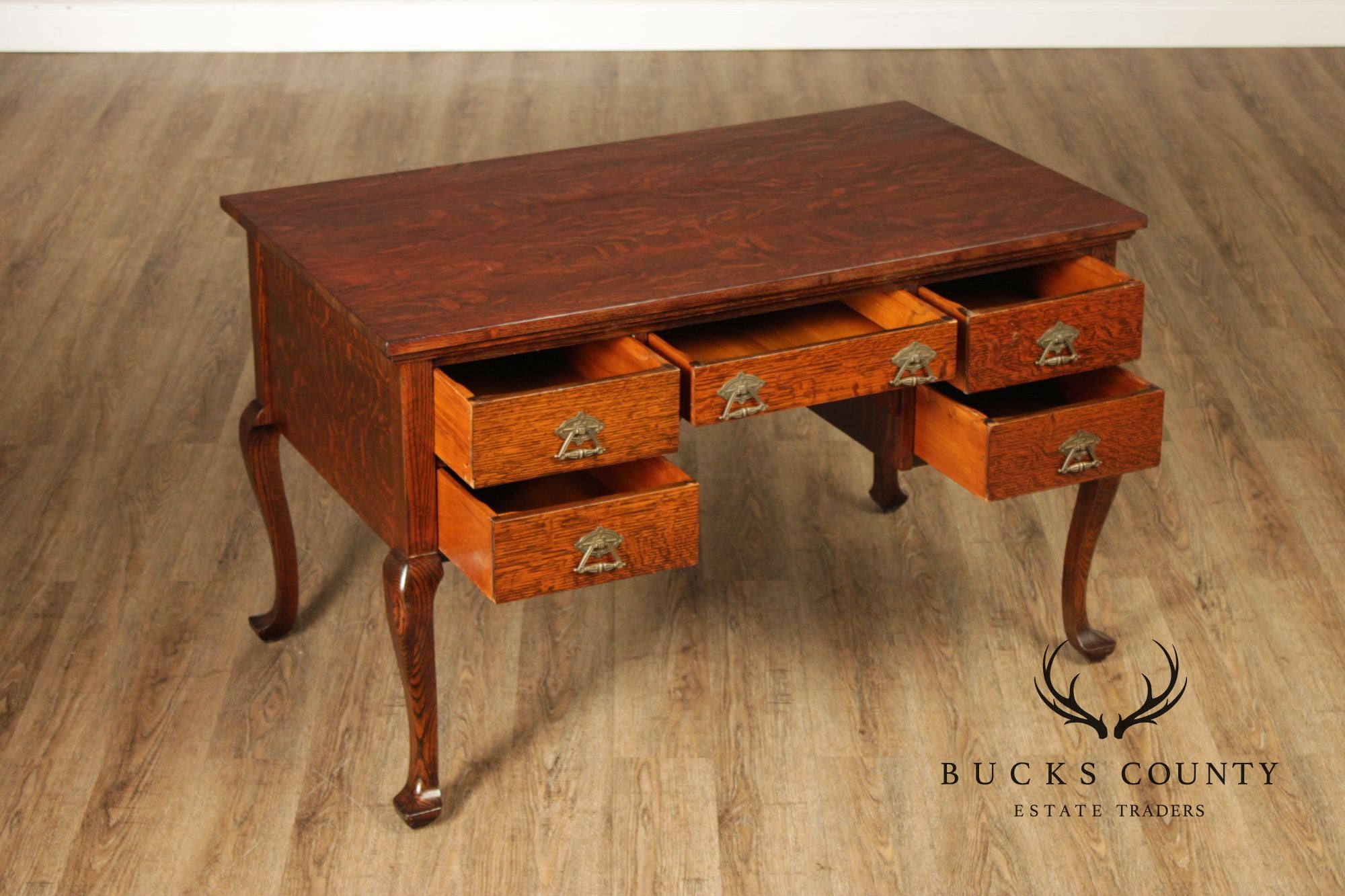 Antique Victorian Oak Partner's Executive Writing Desk