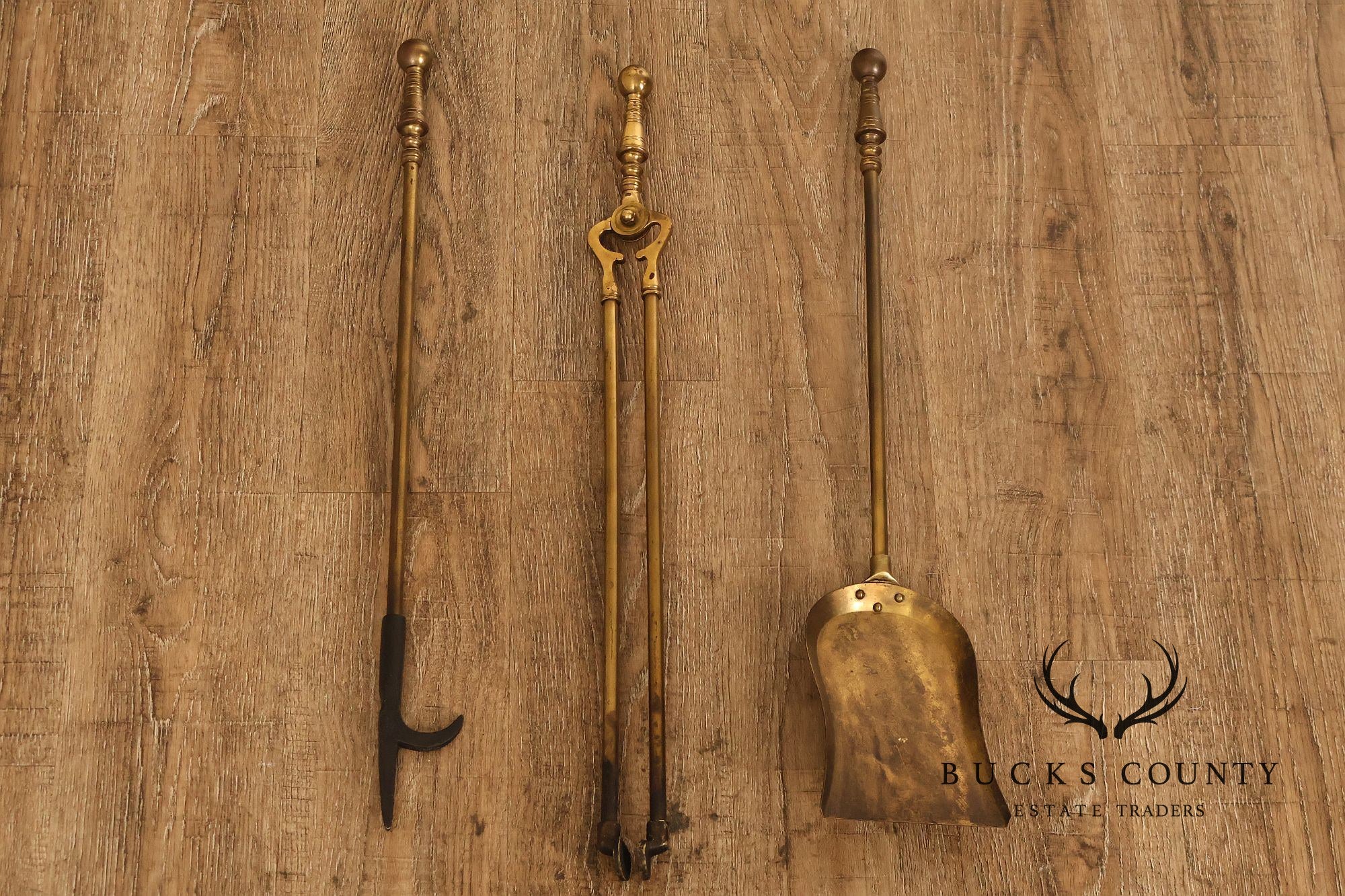 Traditional Brass Fireplace Four-Piece Tool Set