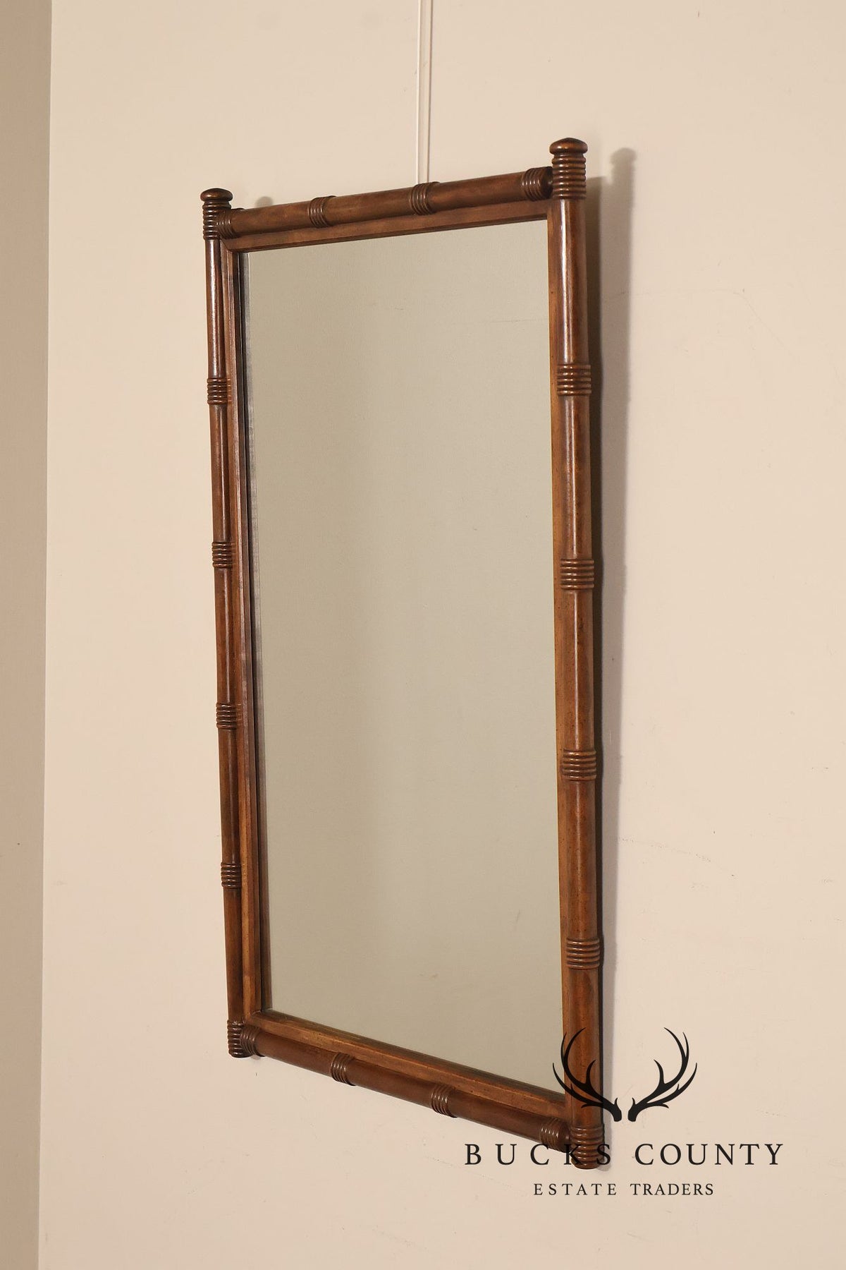 Vintage Pair of Faux Bamboo Wood Framed Wall Mirrors