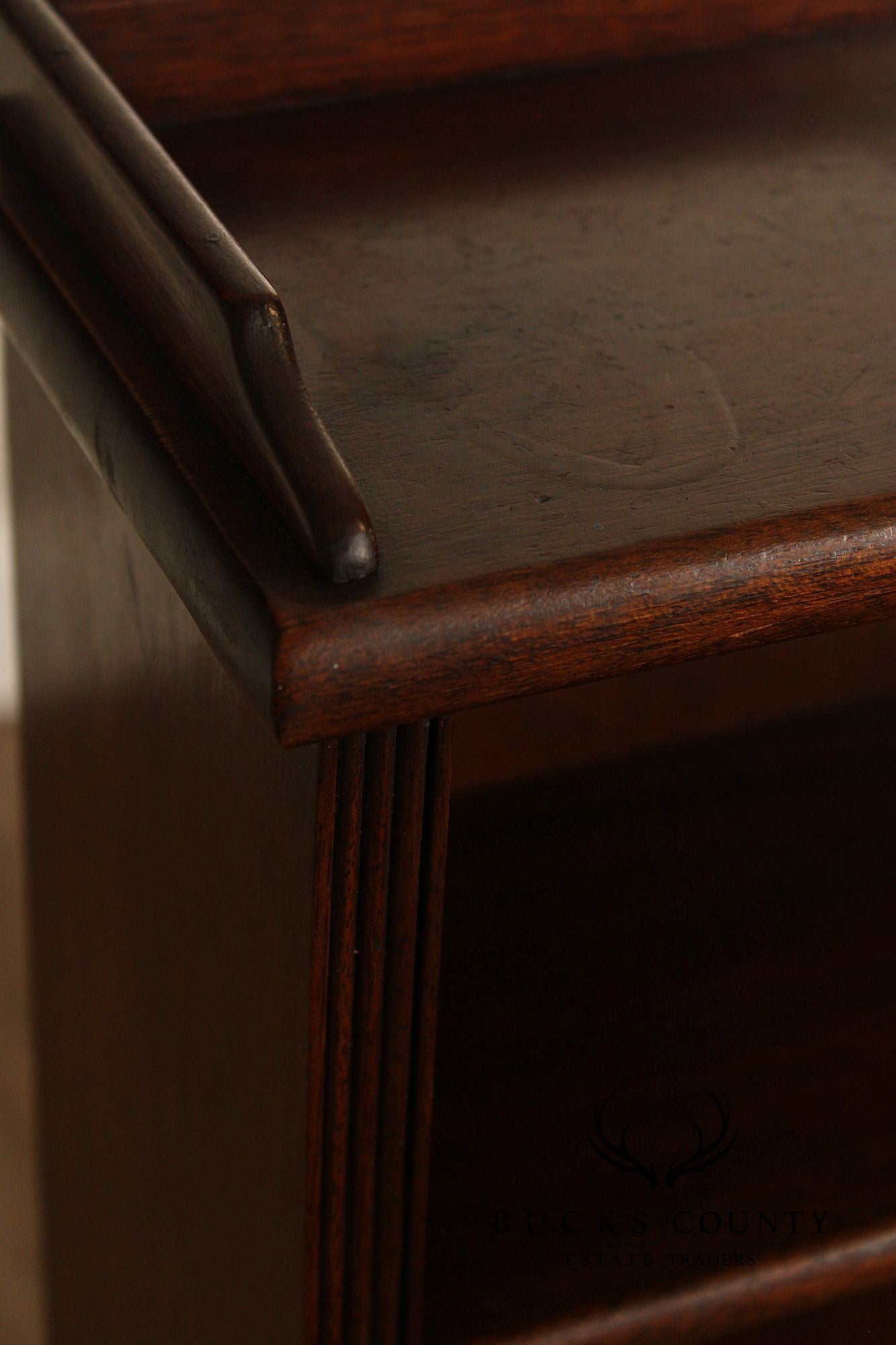 Vintage Georgian Style Narrow Mahogany Waterfall Open Bookcase With Drawer