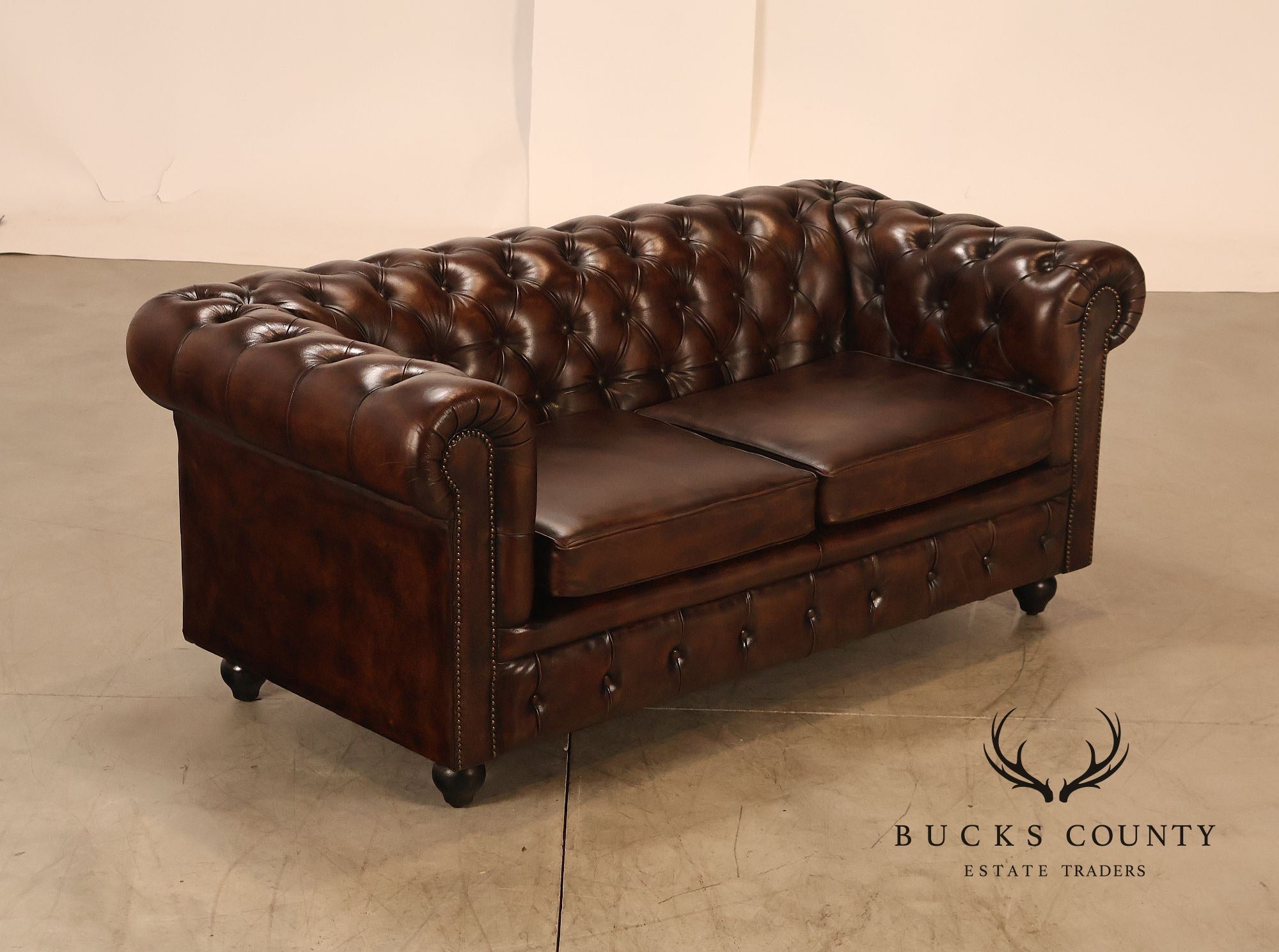 Chesterfield Style Tufted Brown Leather Sofa