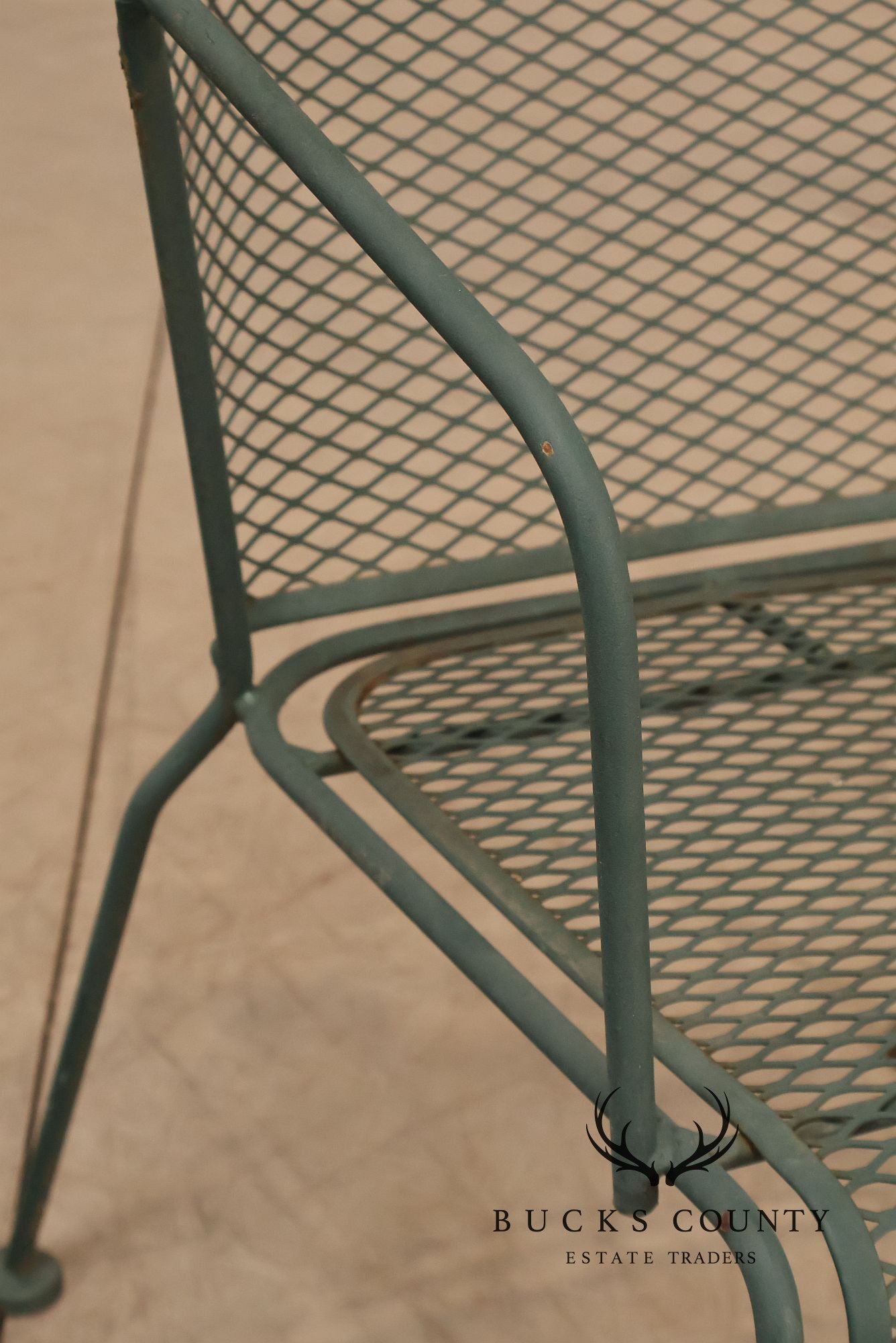 Vintage Wrought Iron Round Patio Table And Four Chairs Set