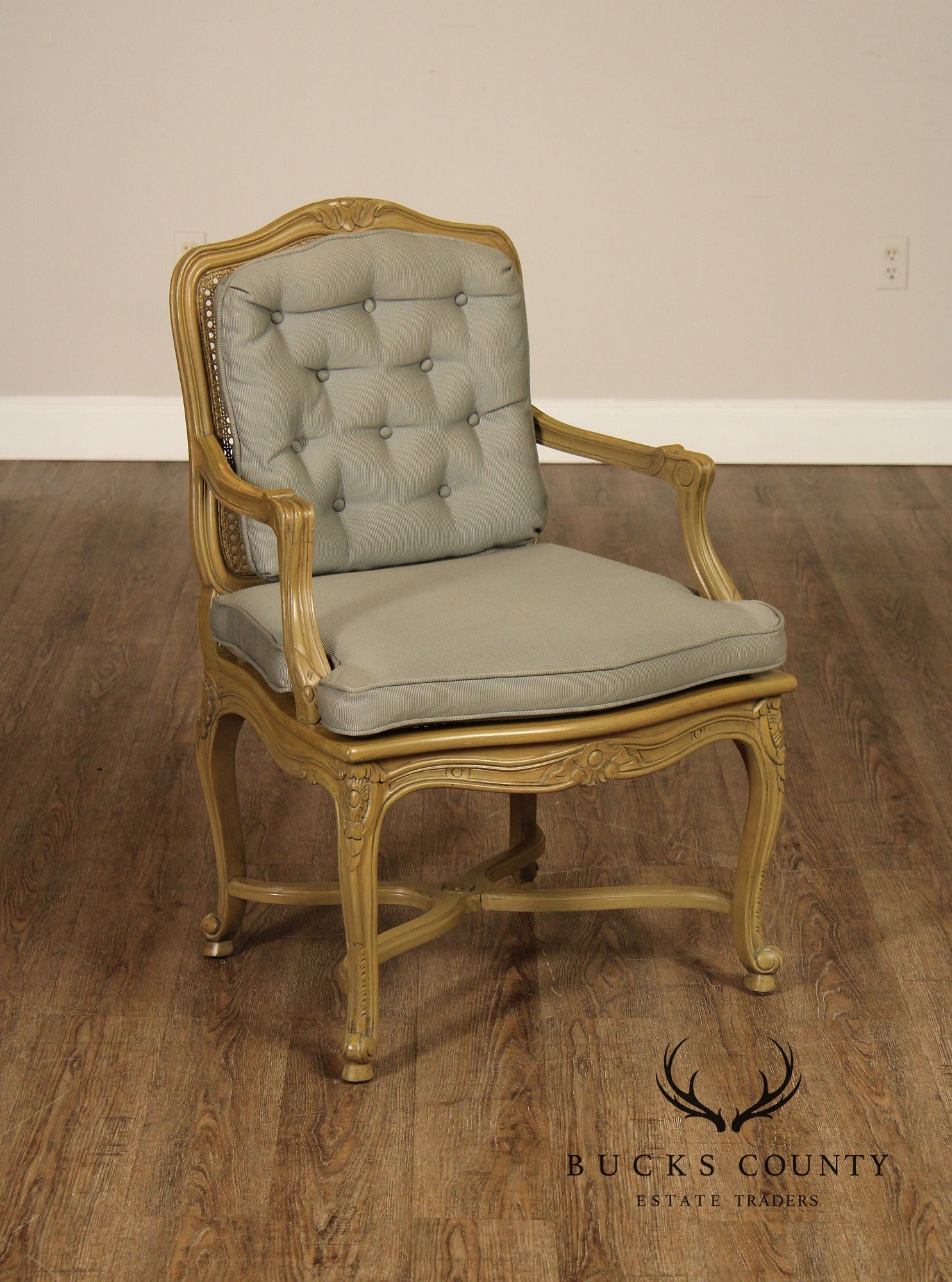 French Louis XV Style Caned Fauteuil Armchair