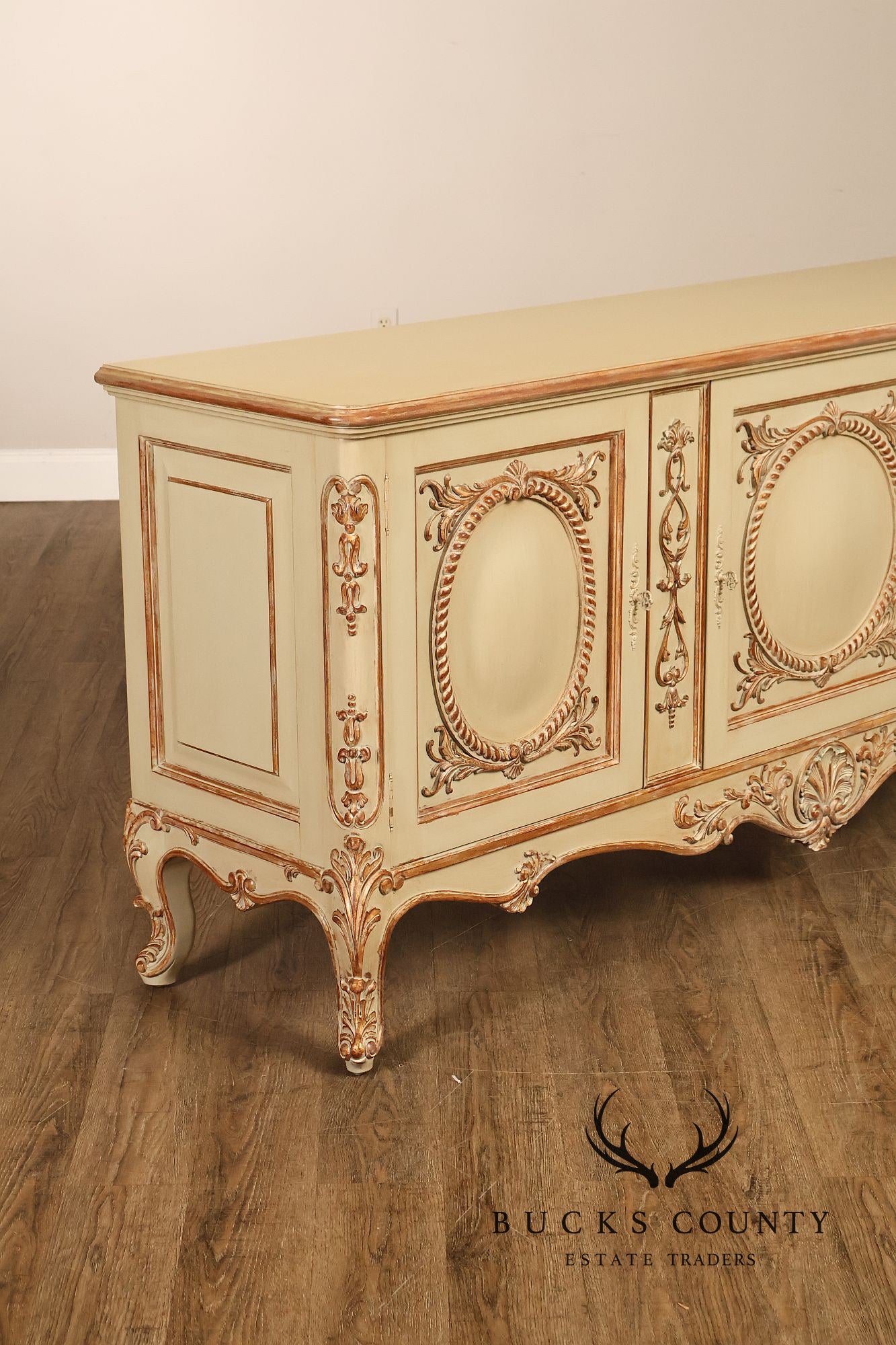 French Rococo Style Painted Sideboard Buffet Cabinet