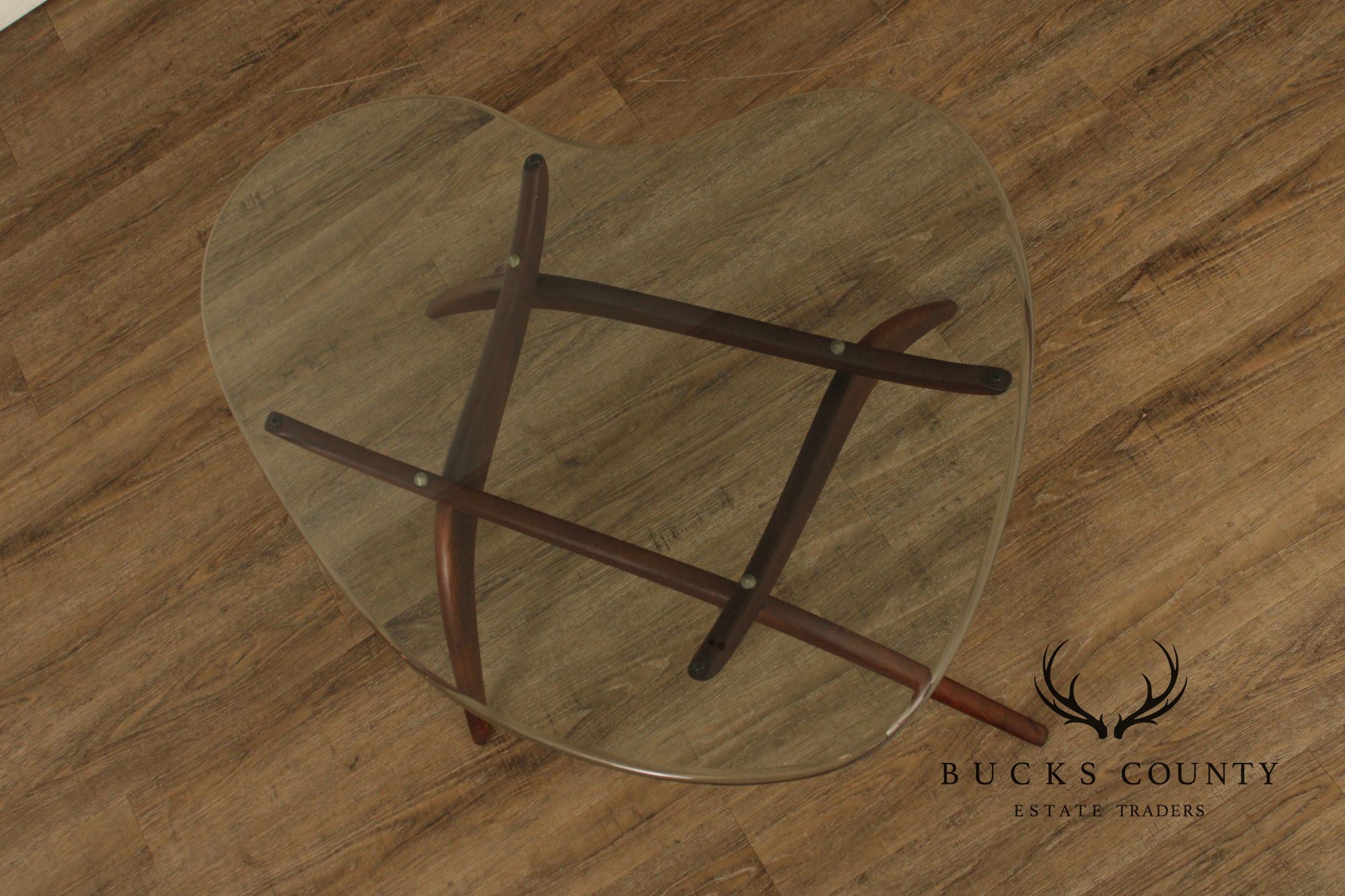 Mid Century Modern Glass Top Walnut Coffee Table