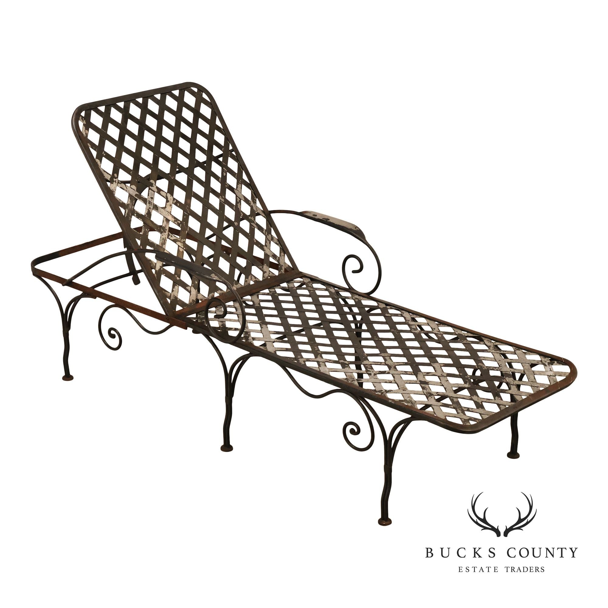 Vintage Wrought Iron Outdoor Patio Adjustable Chaise Lounge
