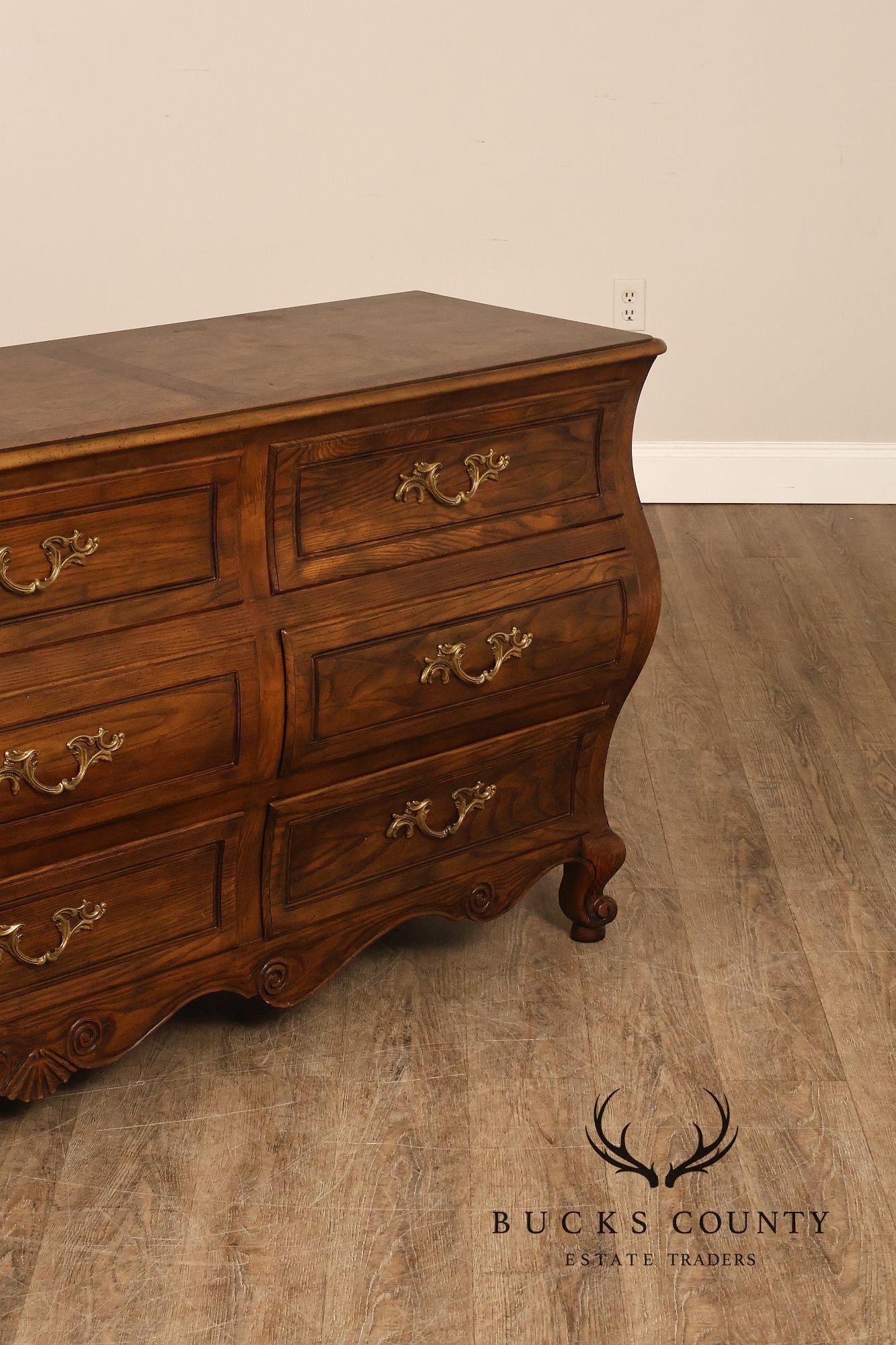 Baker Furniture Company Burl Wood Long Bombe Dresser