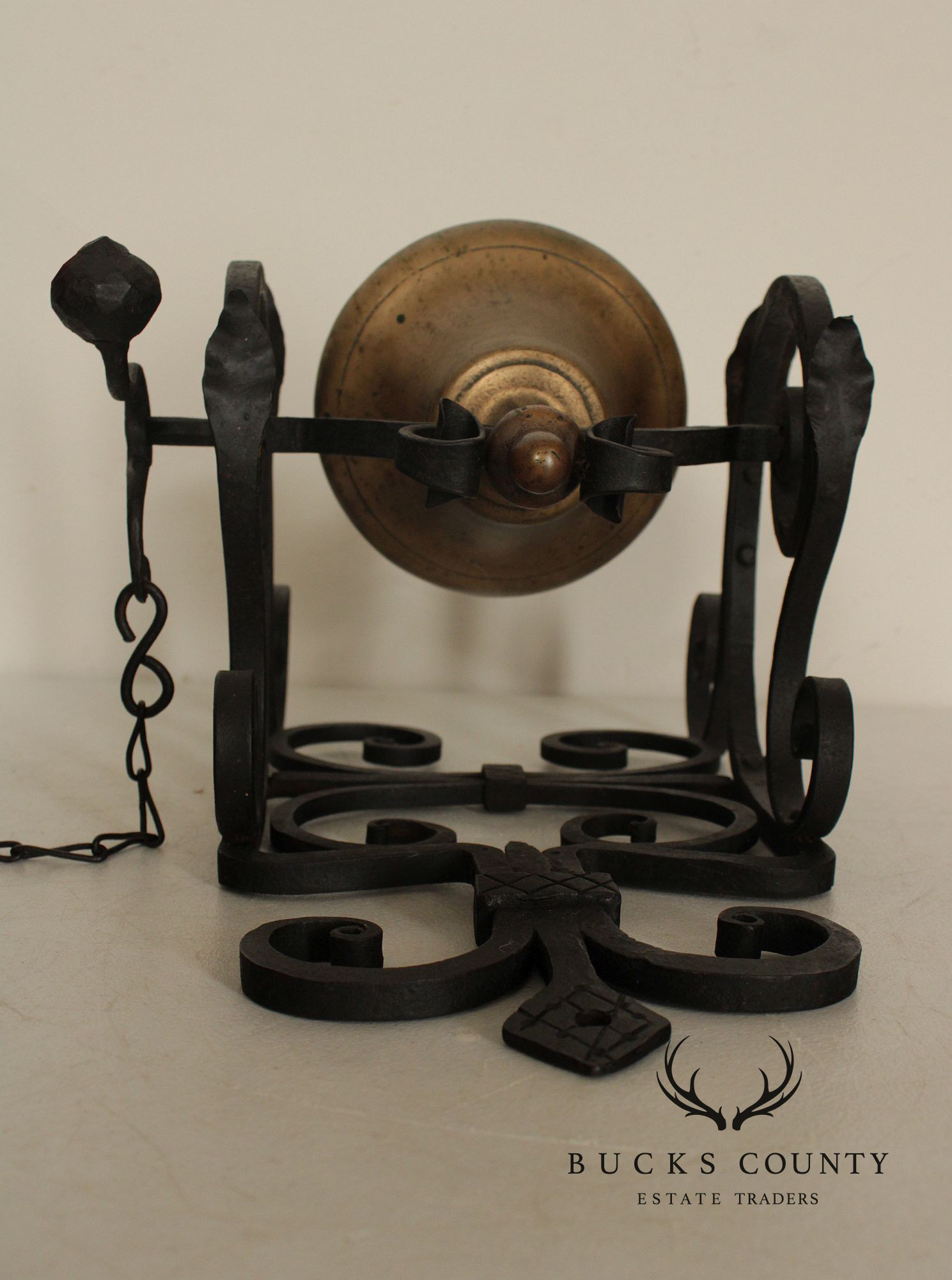 Antique Wrought Iron and Brass Wall-Mounted Bell
