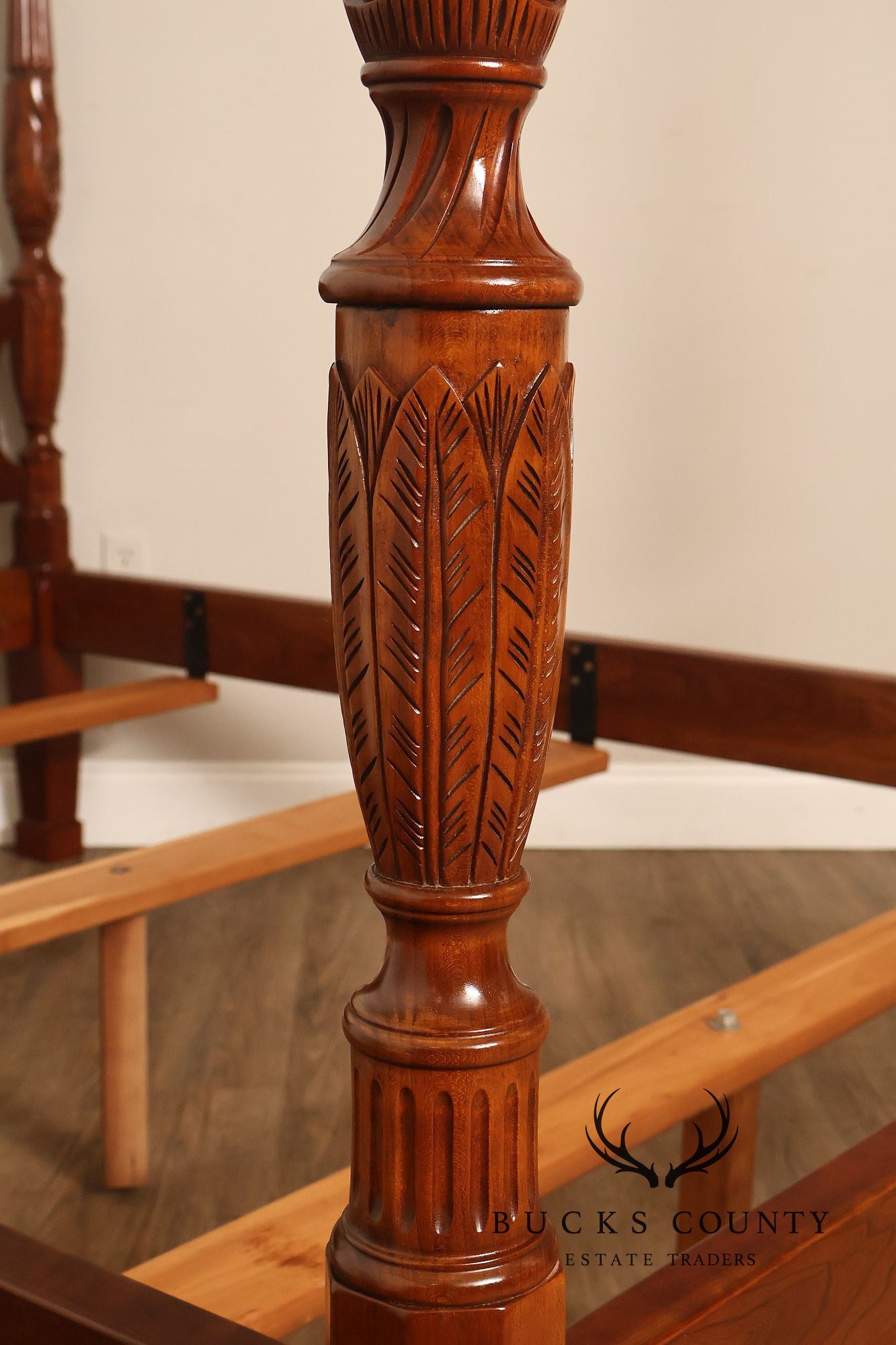 Stickley Queen Size Cherry Rice Carved Poster Bed