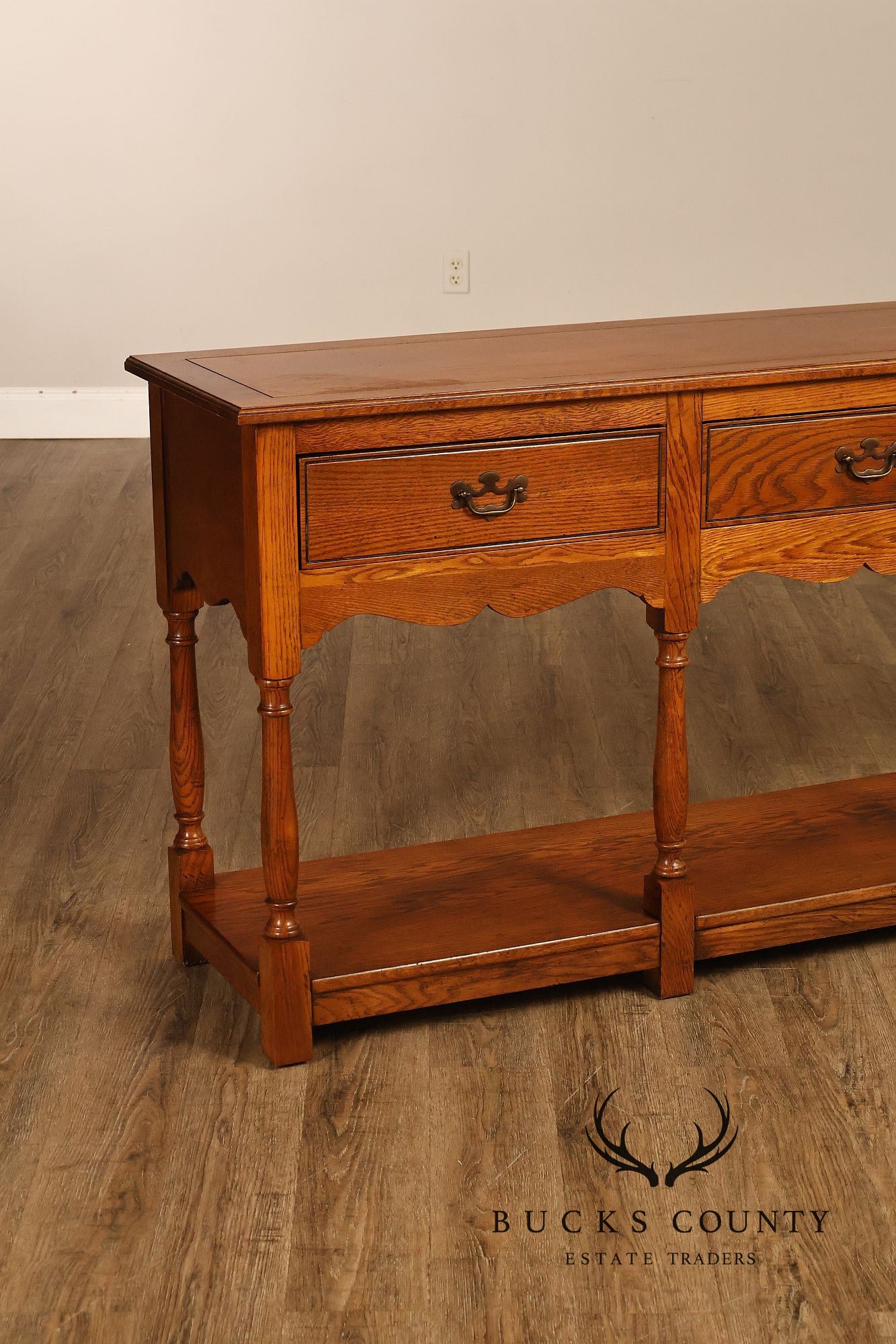 Hickory Chair Company Oak Three Drawer Console Sofa Table