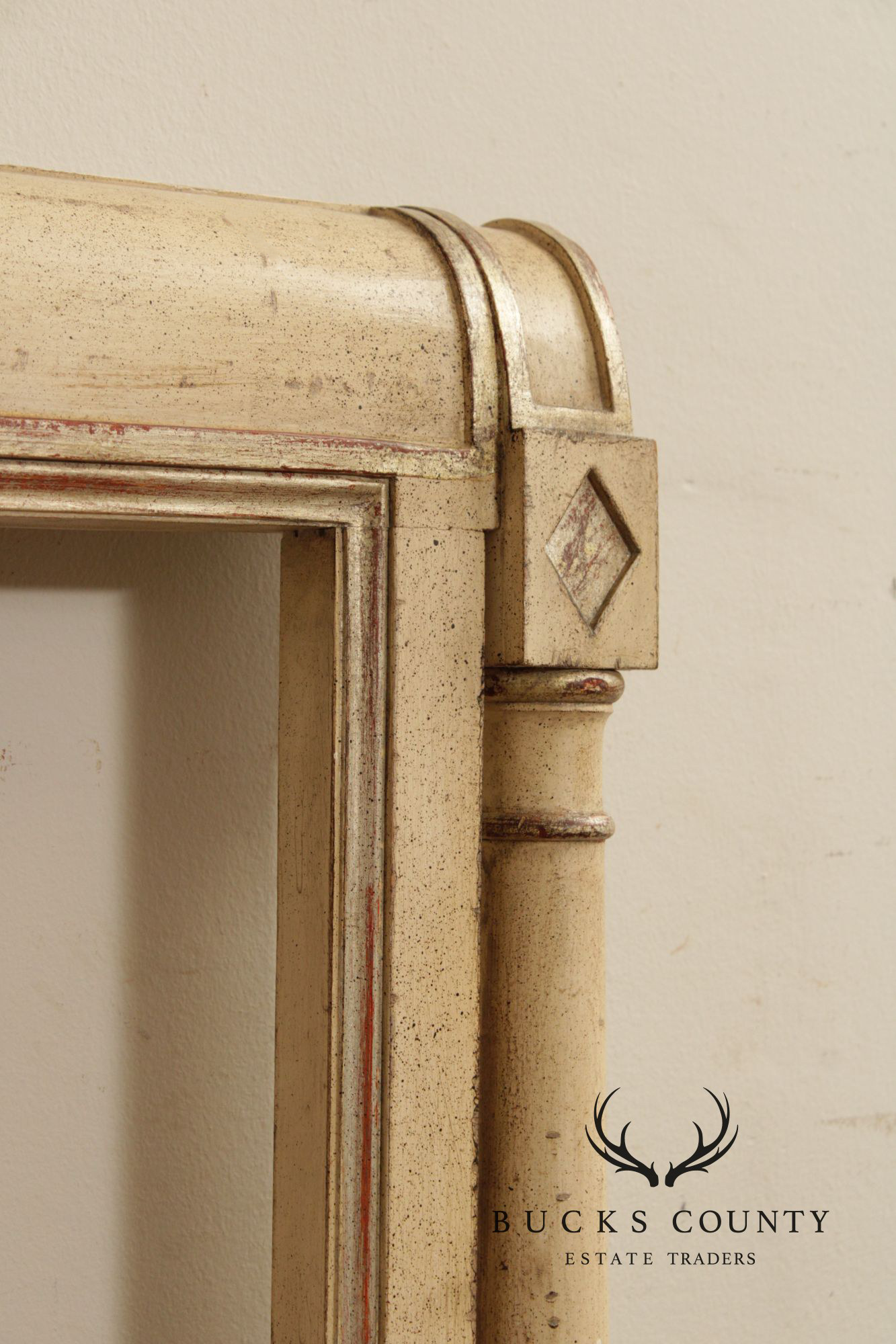 French Neoclassical Directoire Style Distress Painted King Headboard