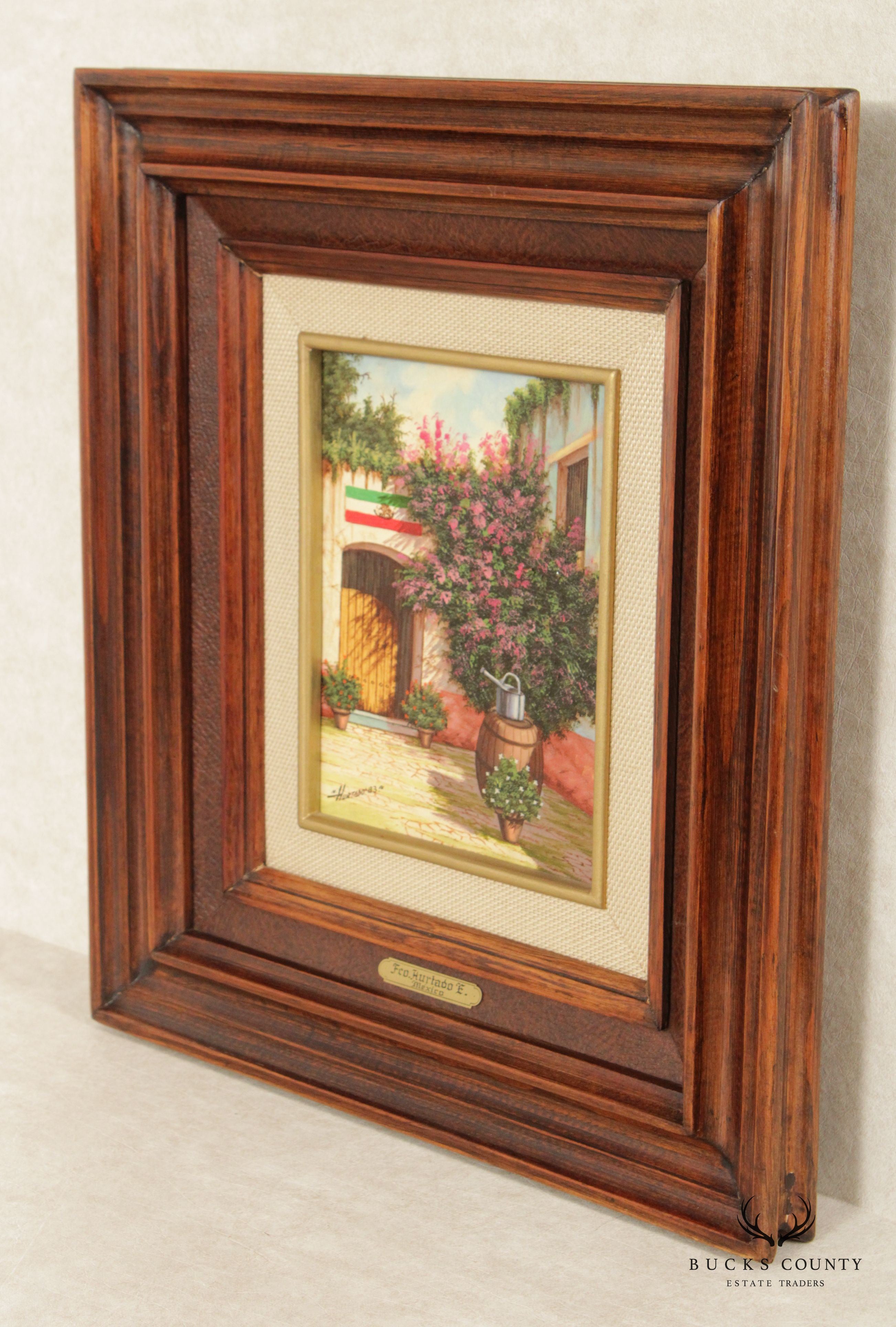Francisco Hurtado Esquivel 1980s Mexican Courtyard Original Painting