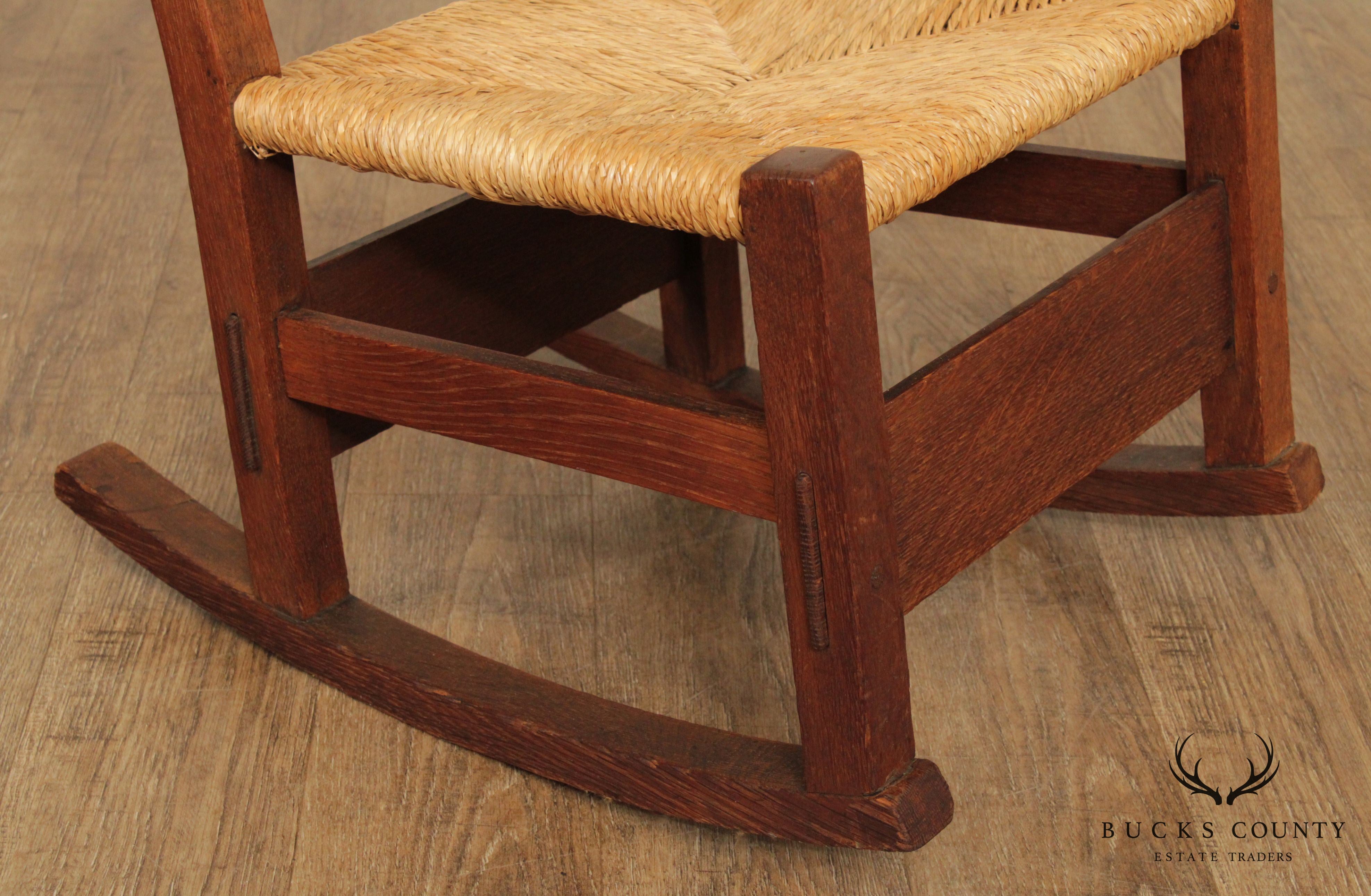 Gustav Stickley Antique Mission Oak Rush Seat Nursing Rocker