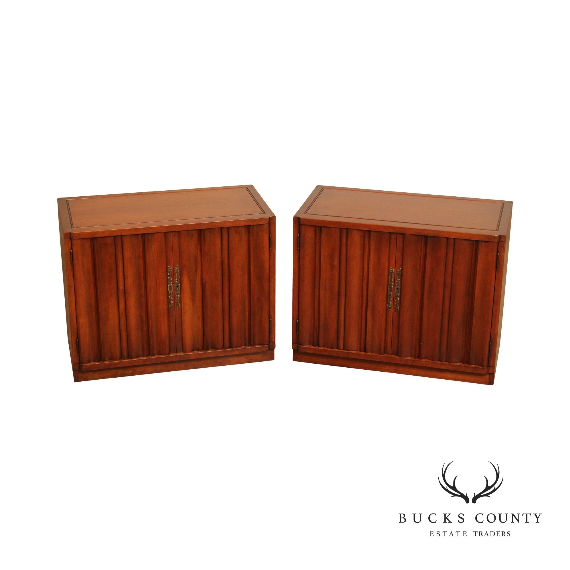 Heritage Mid Century Modern Pair Fruitwood Cabinets