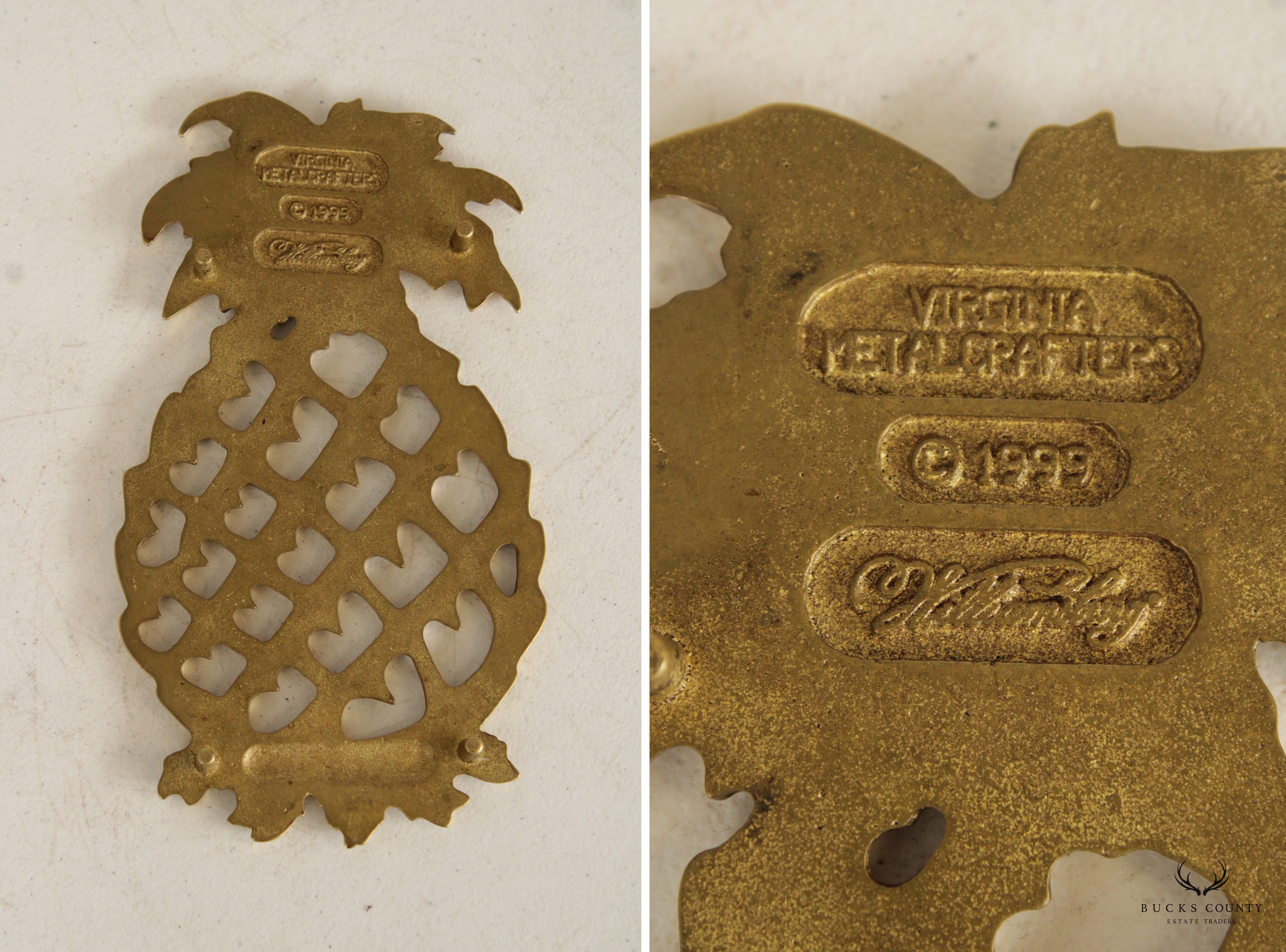 VIRGINIA METALCRAFTERS VINTAGE COLONIAL WILLIAMSBURG COLLECTION OF SEVEN BRASS TRIVETS