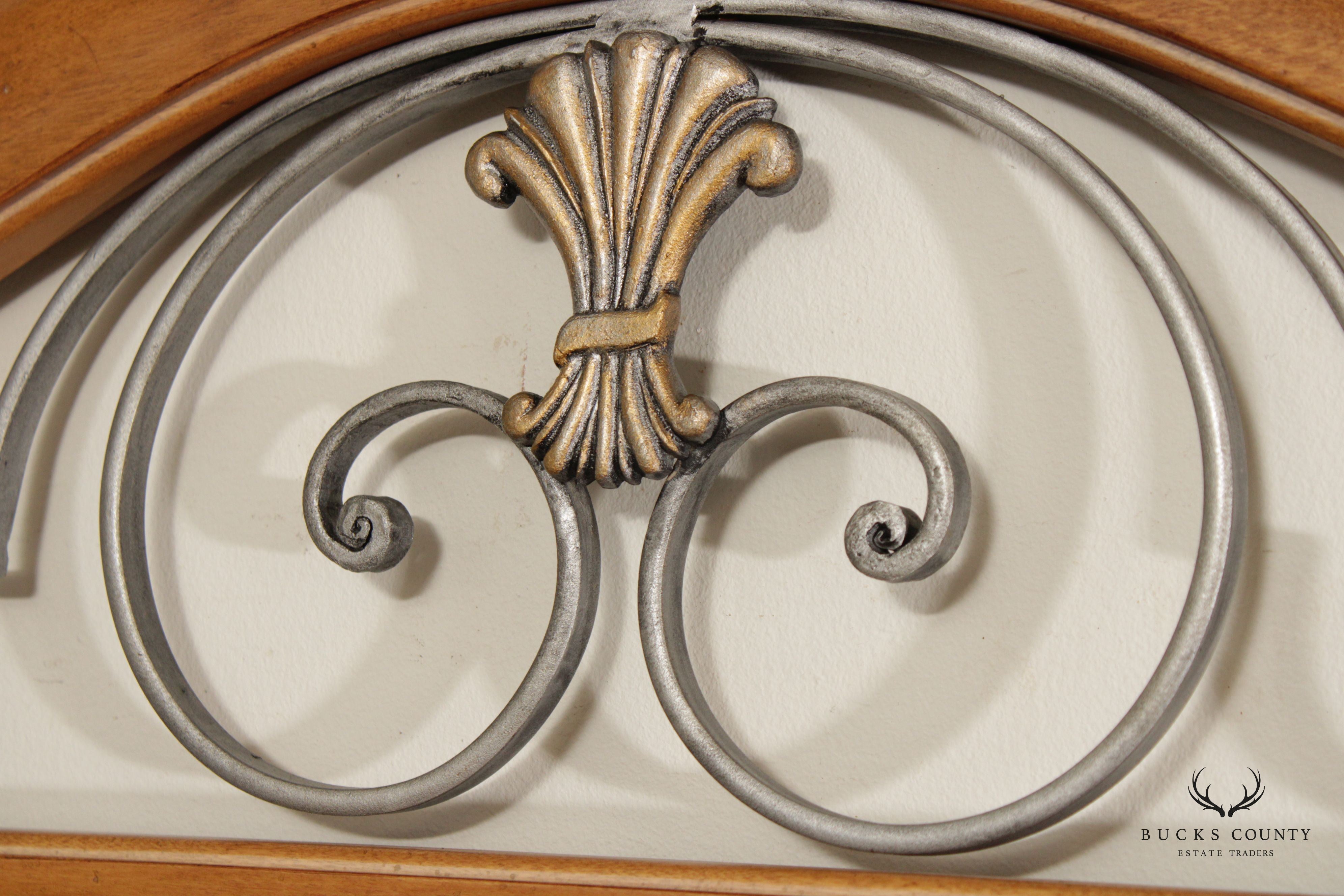 Ethan Allen Country French Maple and Iron Scroll Work Beveled Wall Mirror