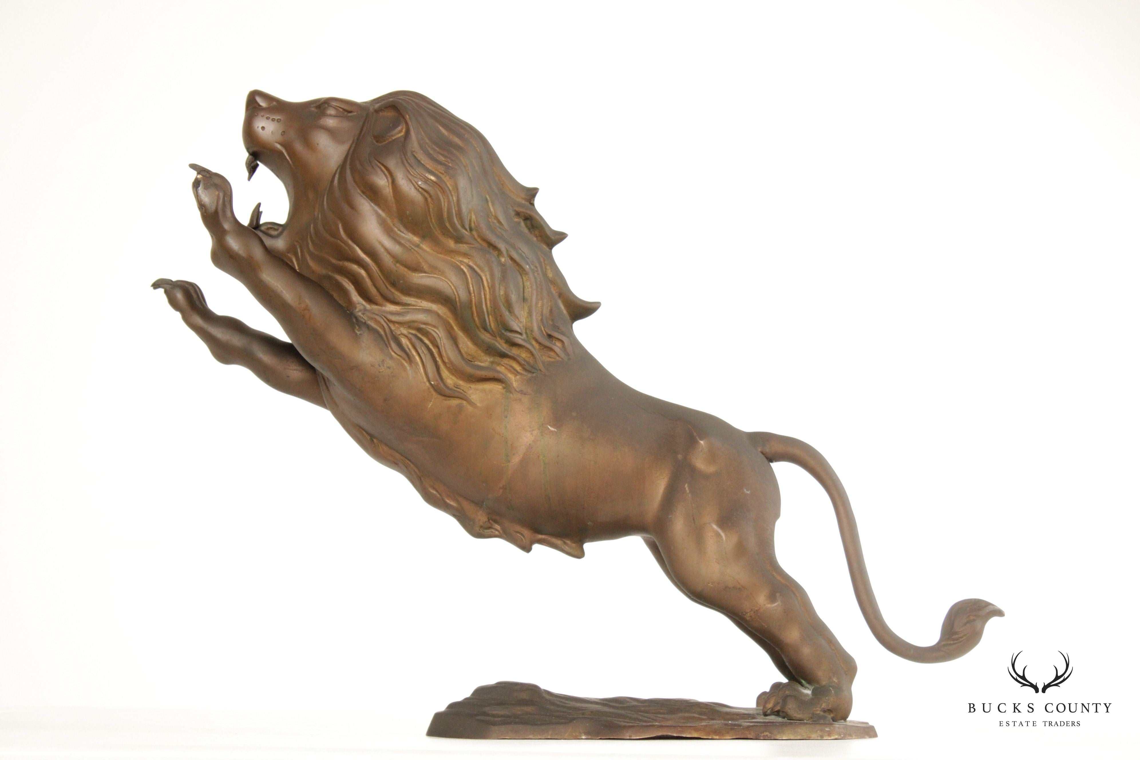 Vintage Charging Lion Cast Brass Statute