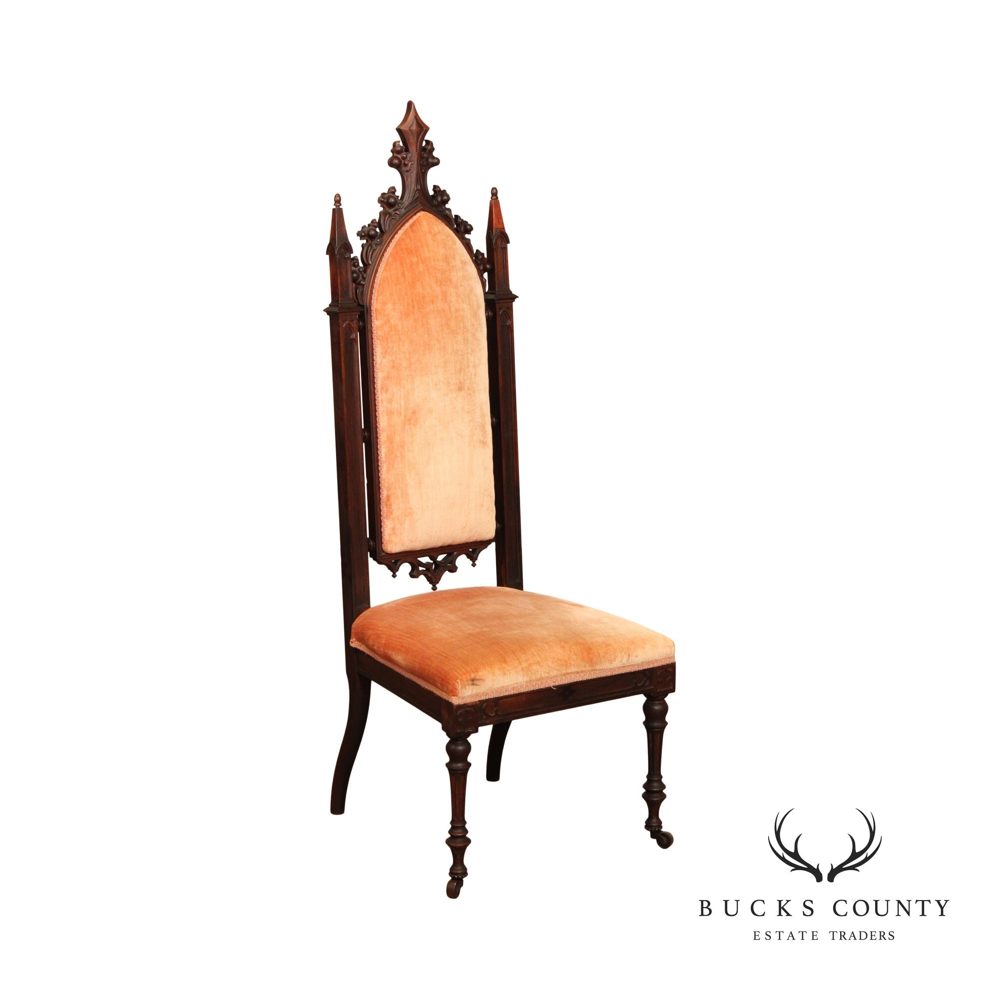 Gothic Revival Antique Carved Rosewood High Back Hall Chair