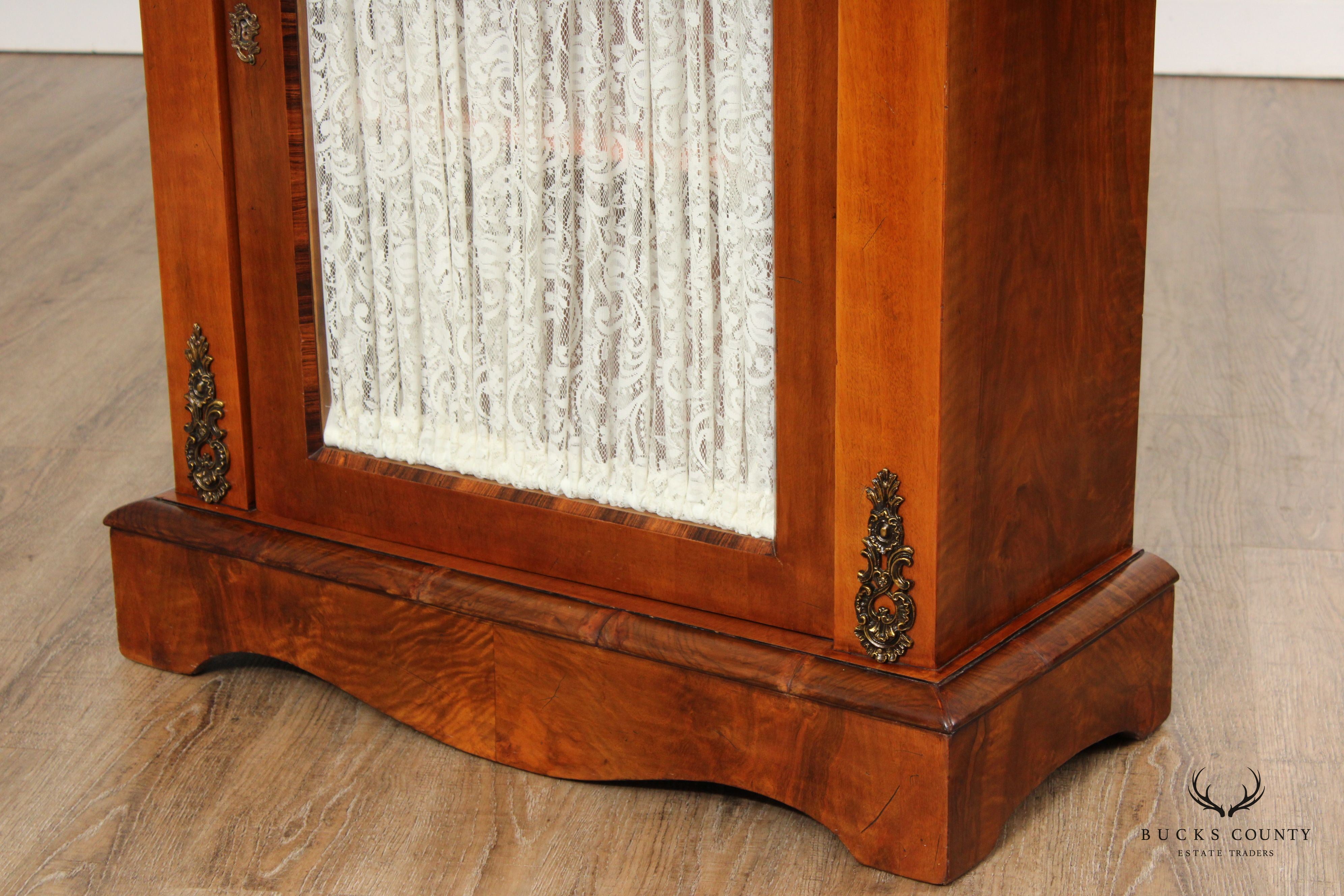 Antique Renaissance Revival Walnut And Rosewood Glass Door Cabinet