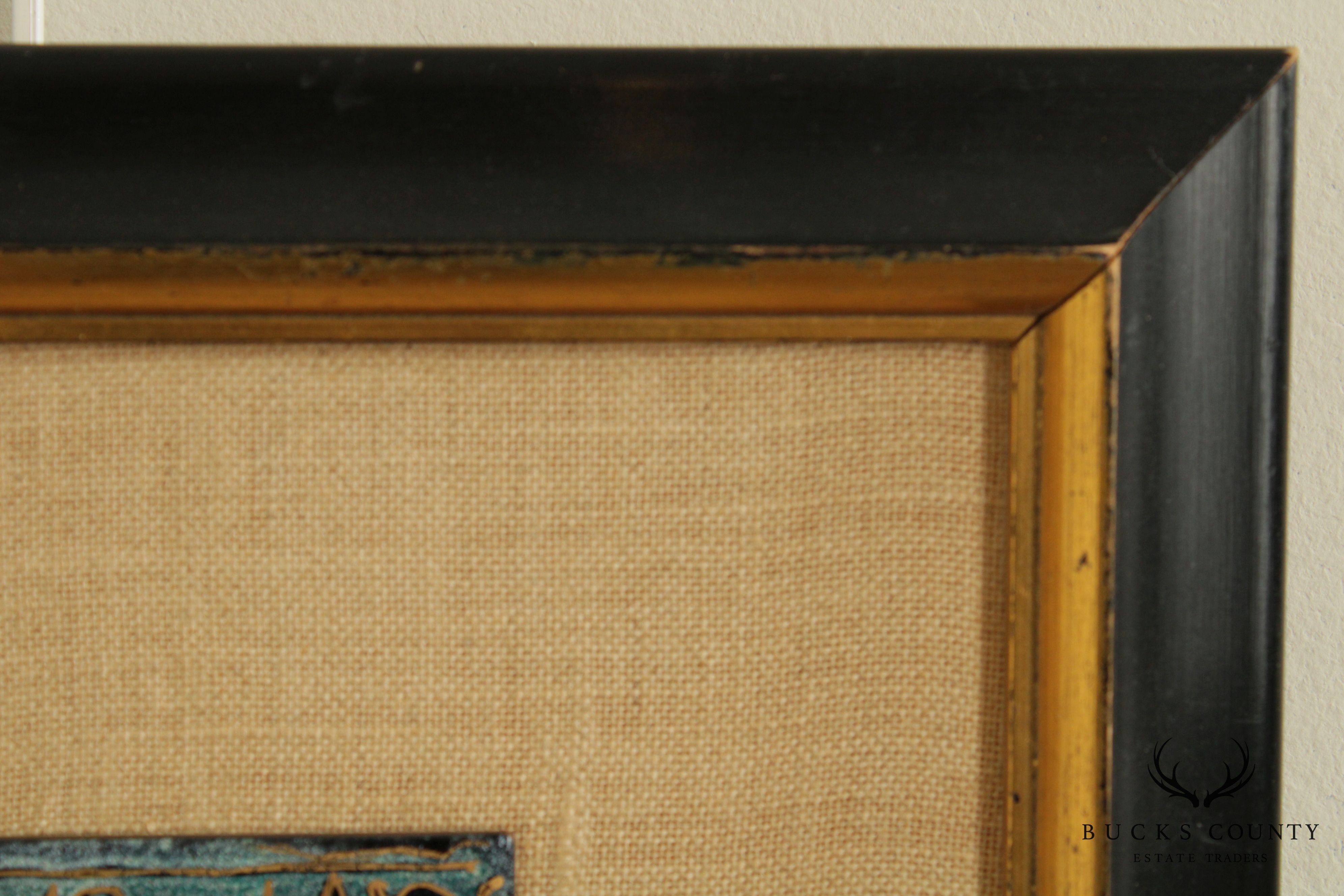 Evelyn Wentz "Ancient Tablet" Framed Enamel Copper Mid Century Modern Egyptian Painting