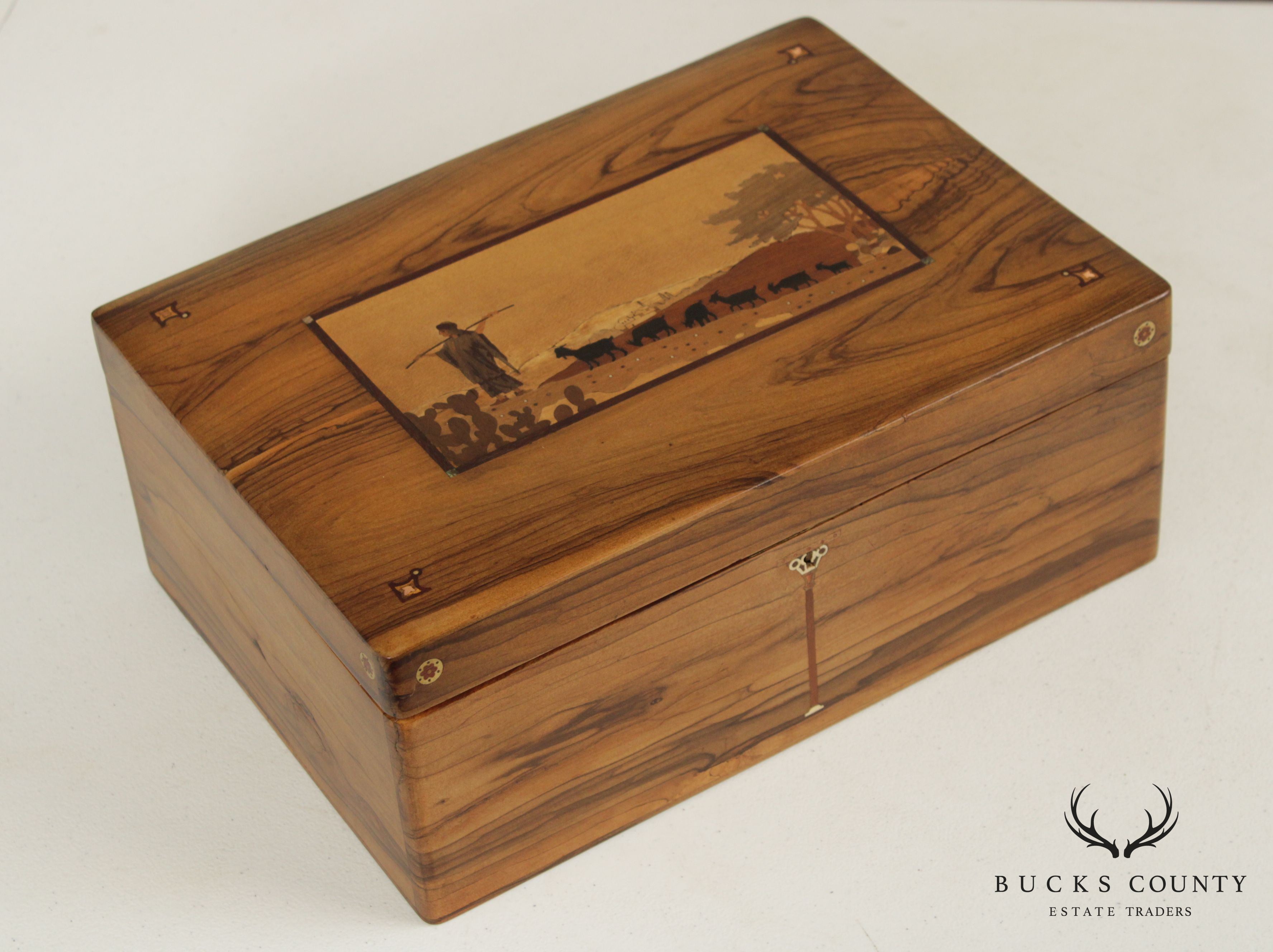 Antique Exotic Wood Inlaid Sewing or Desk Box