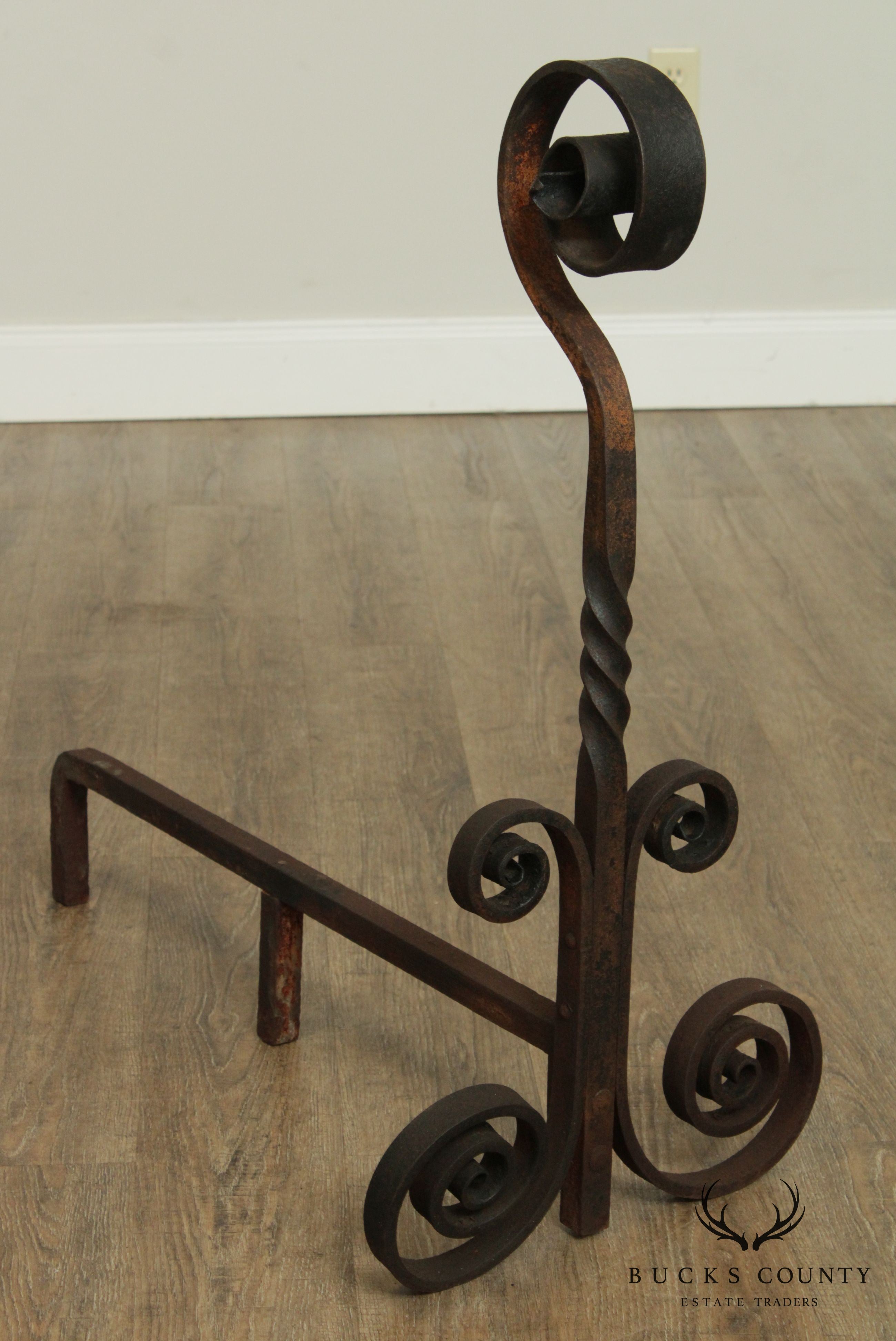 Vintage Hand Forged Iron Pair Andirons