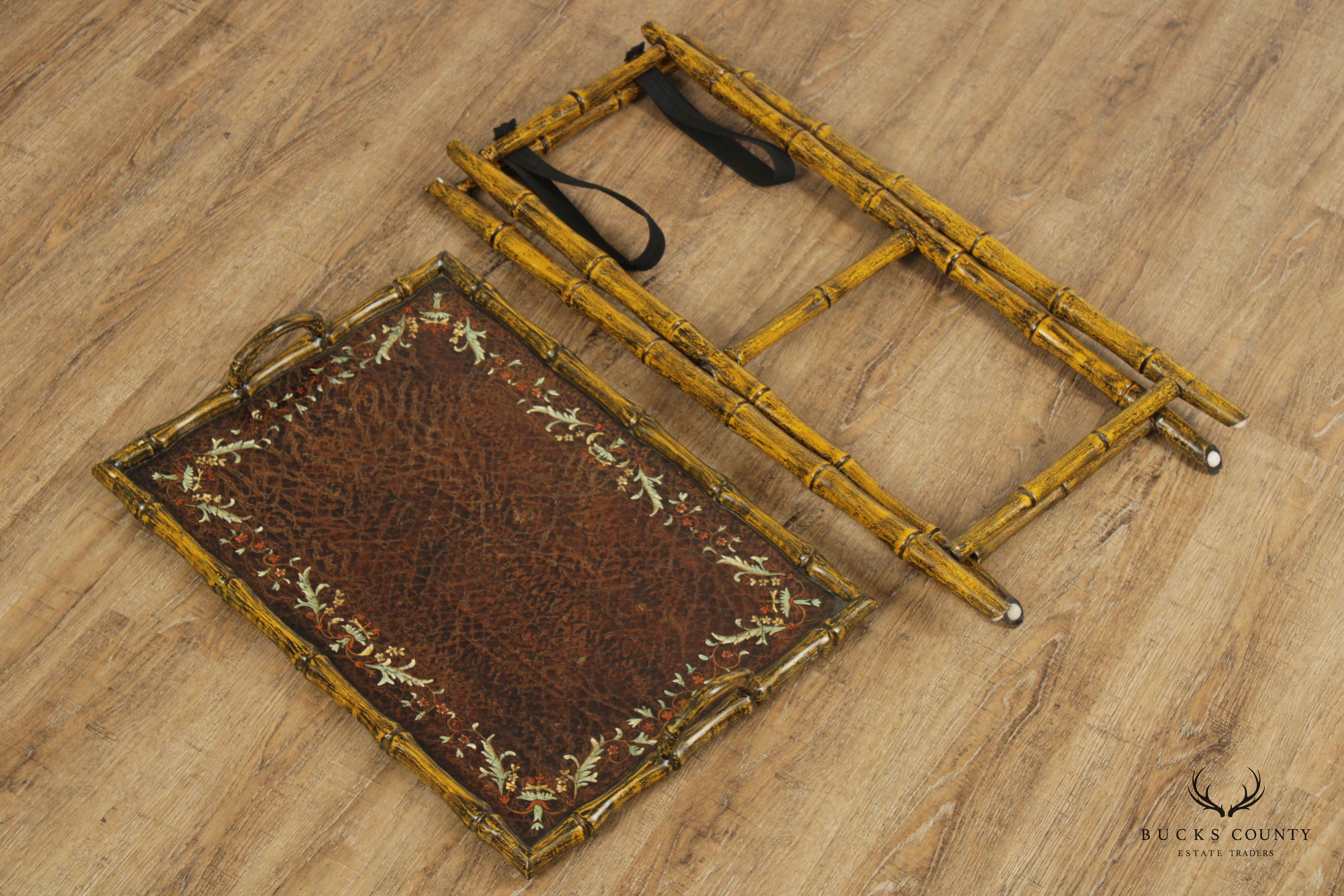Chinoiserie Style Faux Bamboo Folding Tray Table