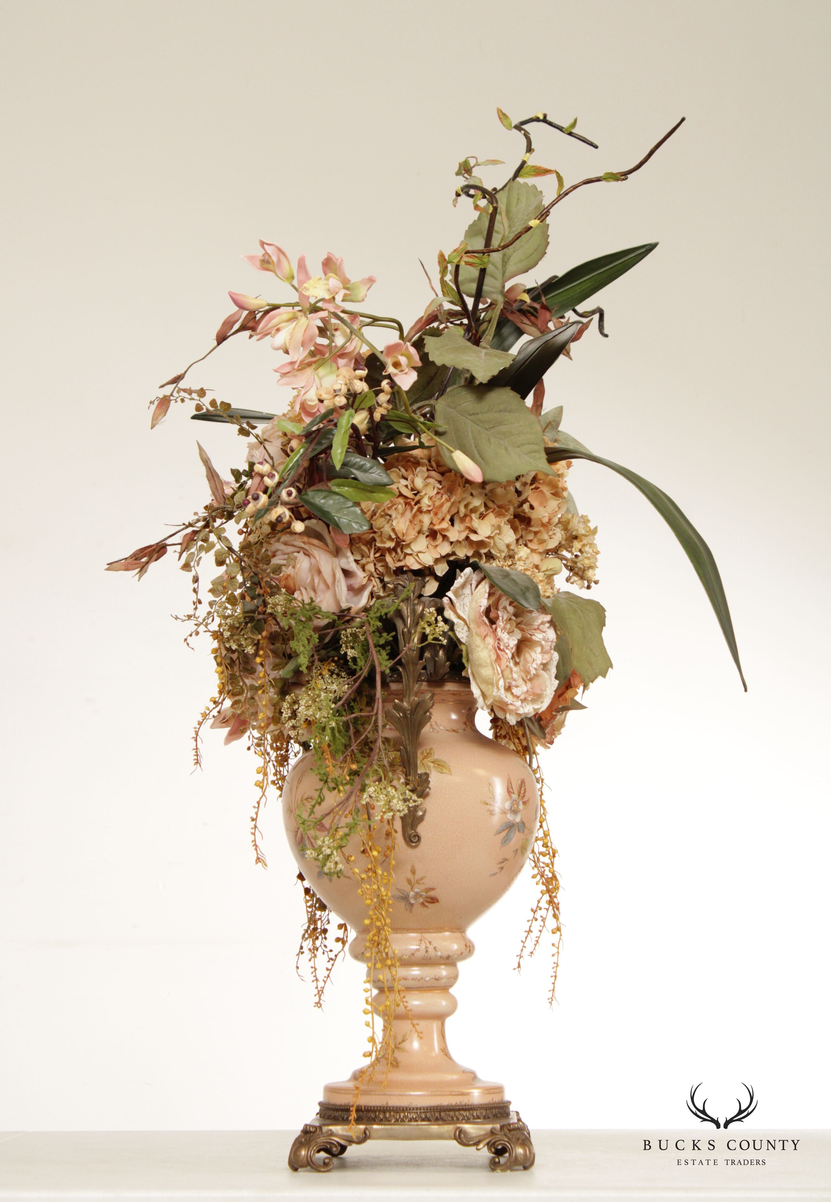 Mark Roberts Vintage Decorative Porcelain Vase with Silk Floral Arrangement
