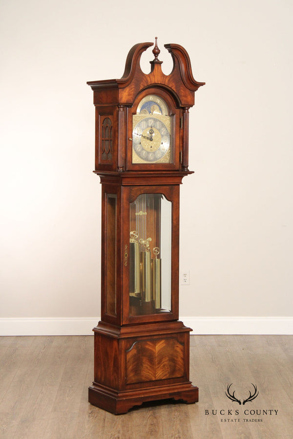 Sligh Chippendale Style Flame Mahogany Grandfather Clock