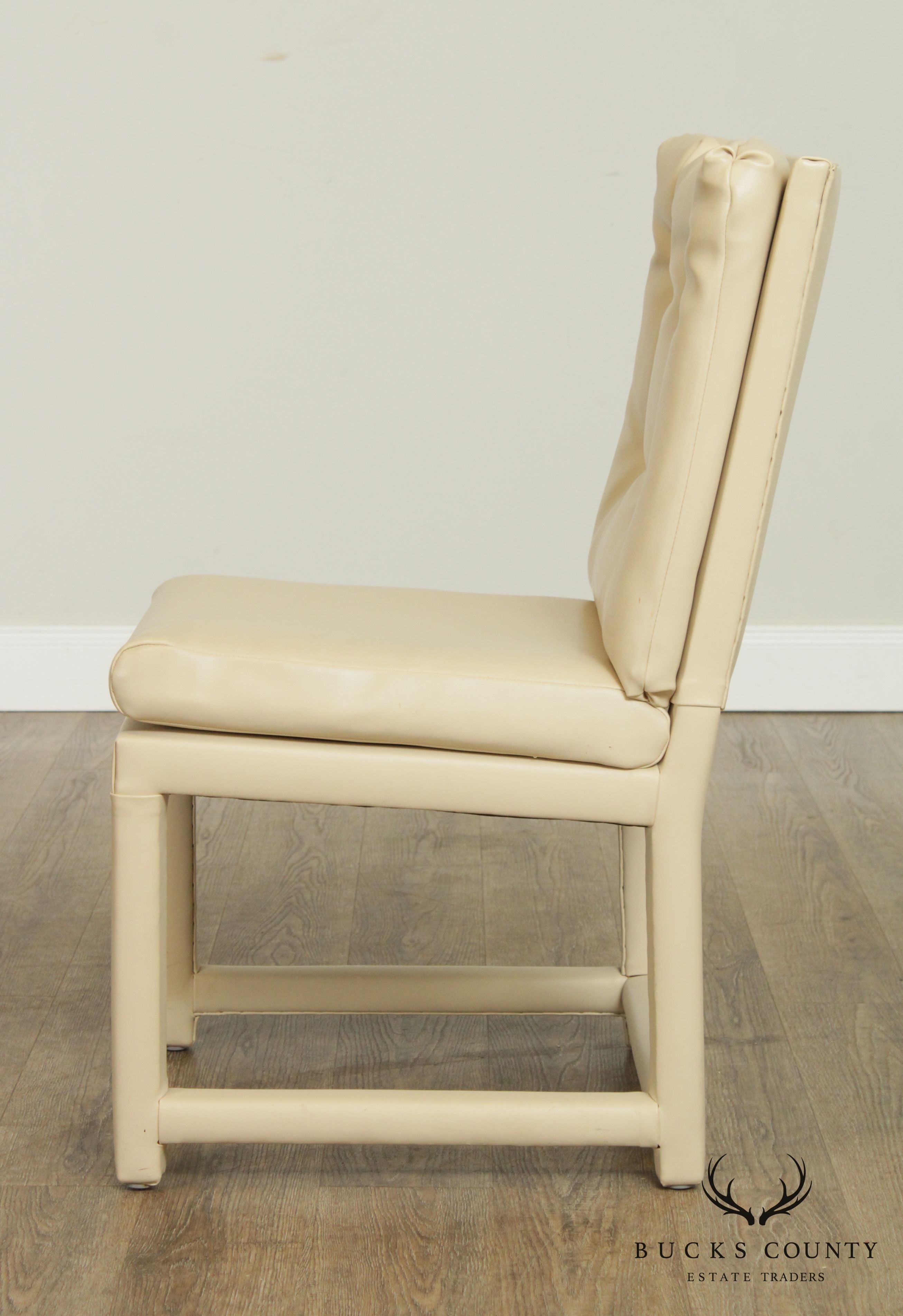 Mid Century Set 8 Tufted Leather Back Parsons Dining Chairs