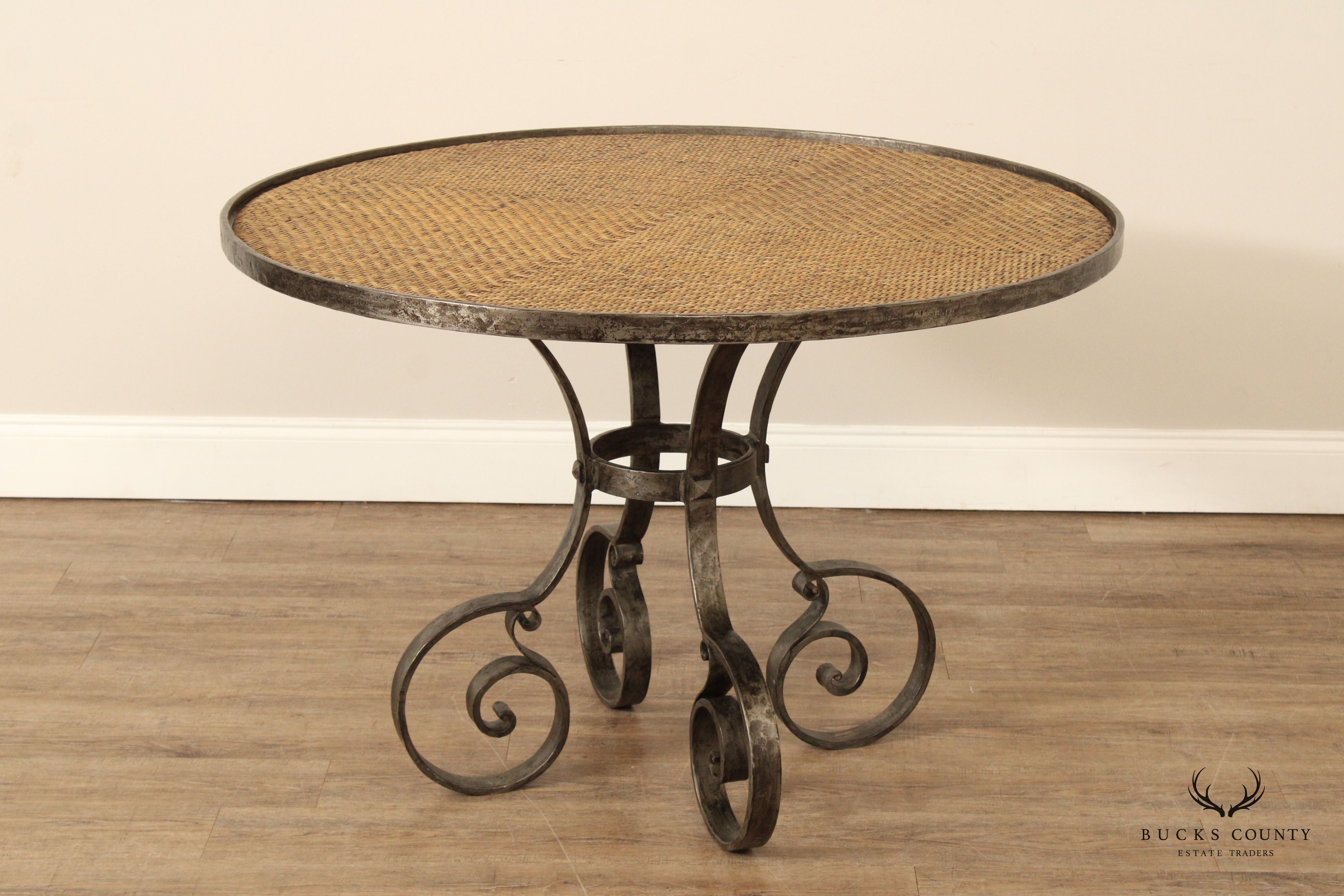 Biedermeier Style Forged Iron Base Round Dining Table