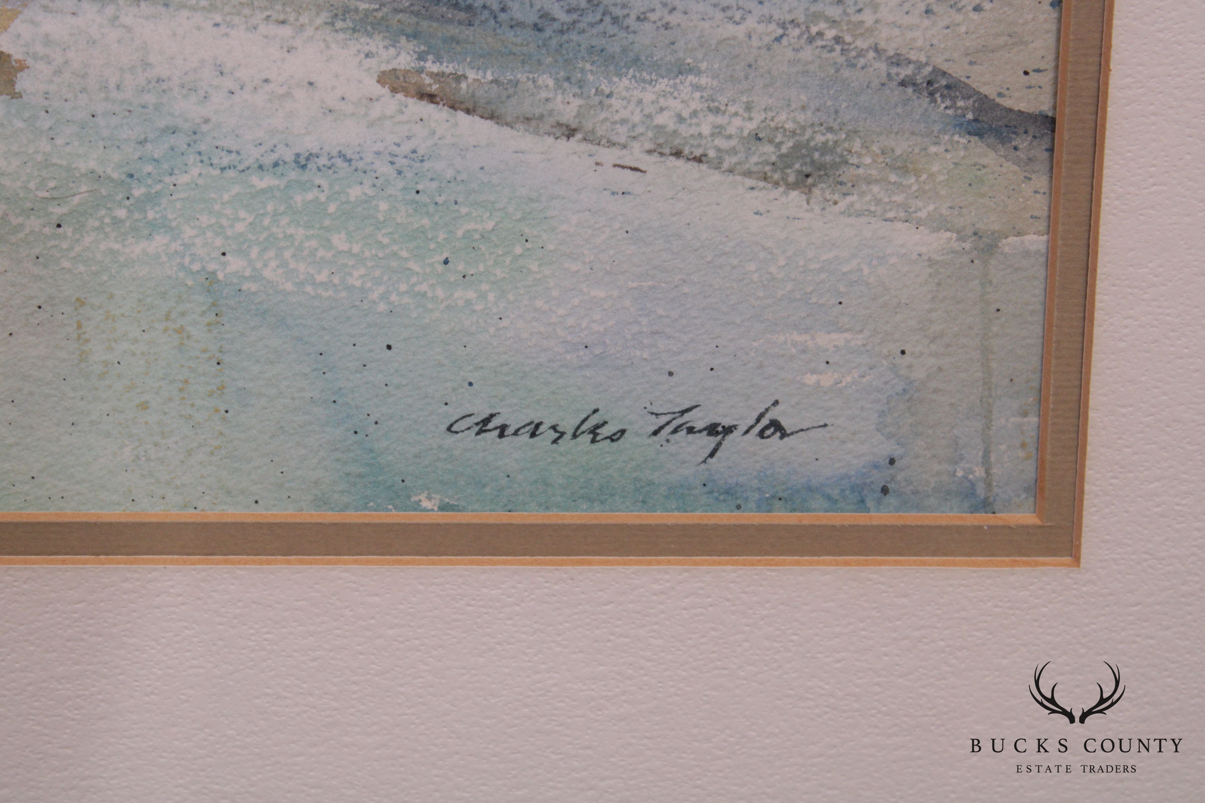 Charles Taylor Landscape with Bridge Watercolor Framed Painting